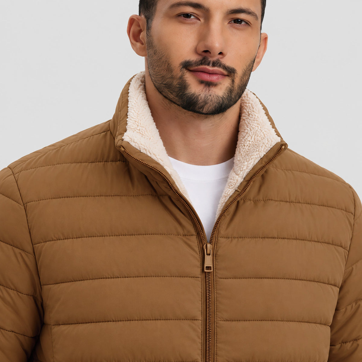 Light Brown MAGCOMSEN Men's Lightweight Puffer Jacket Sherpa Lined Warm Winter Coat in #Color_Light Brown