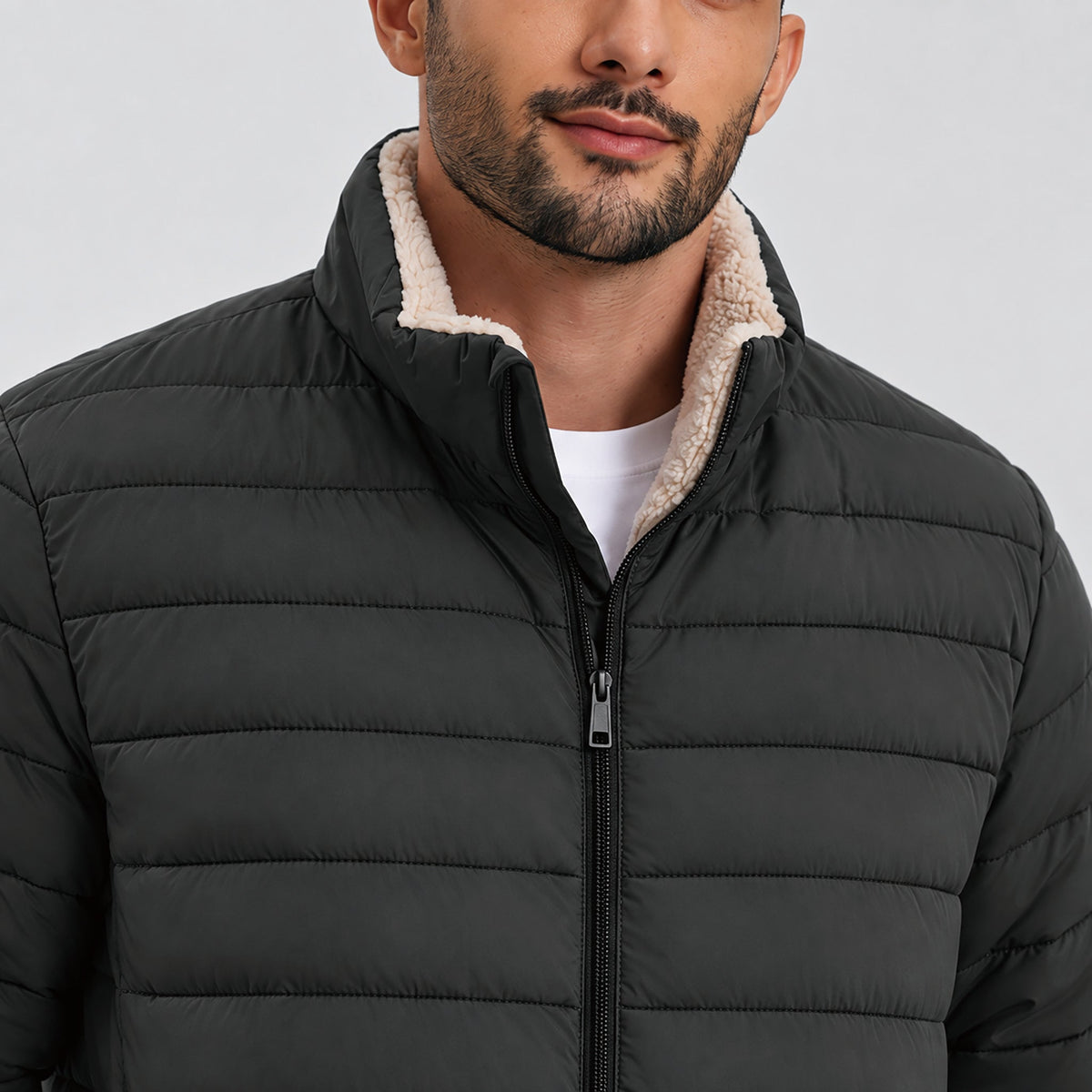 Dark Grey MAGCOMSEN Men's Lightweight Puffer Jacket Sherpa Lined Warm Winter Coat in #Color_Dark Grey