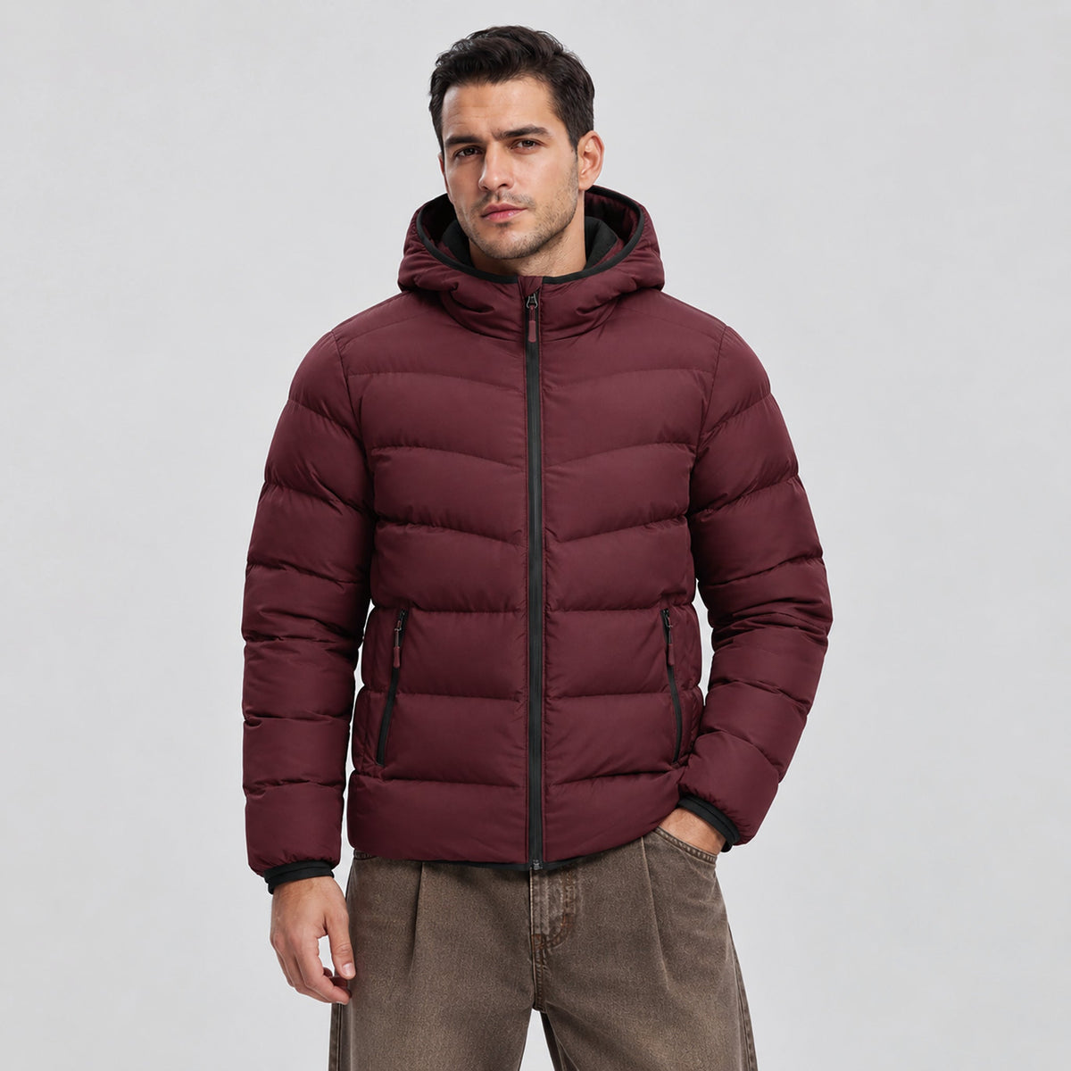 Wine Red MAGCOMSEN Men's Lightweight Quilted Puffer Jacket with Hood in #Color_Wine Red