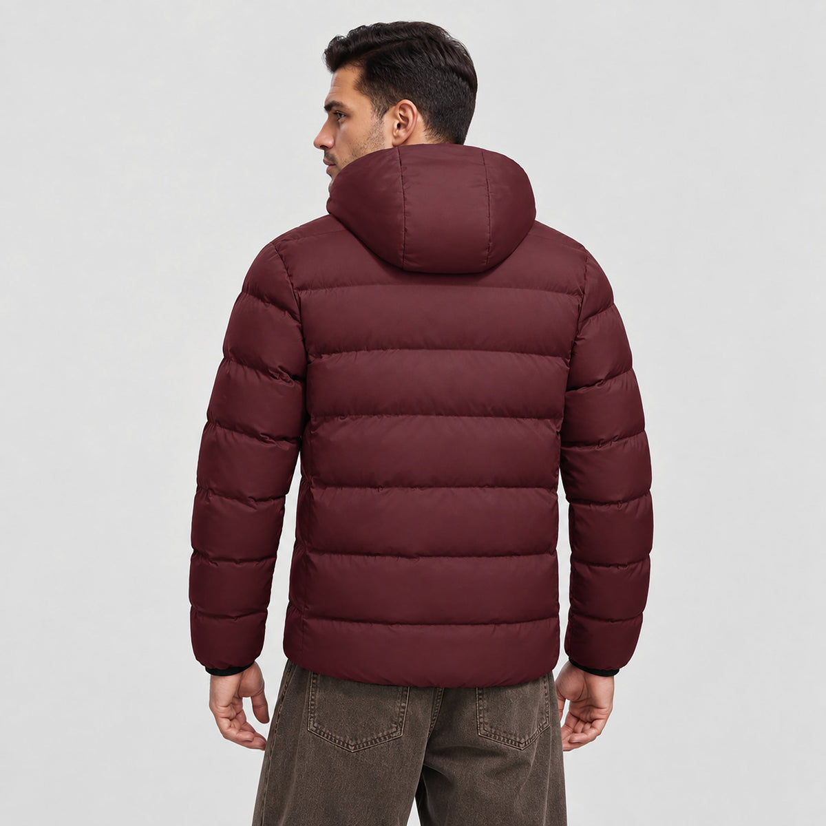 Wine Red MAGCOMSEN Men's Lightweight Quilted Puffer Jacket with Hood in #Color_Wine Red