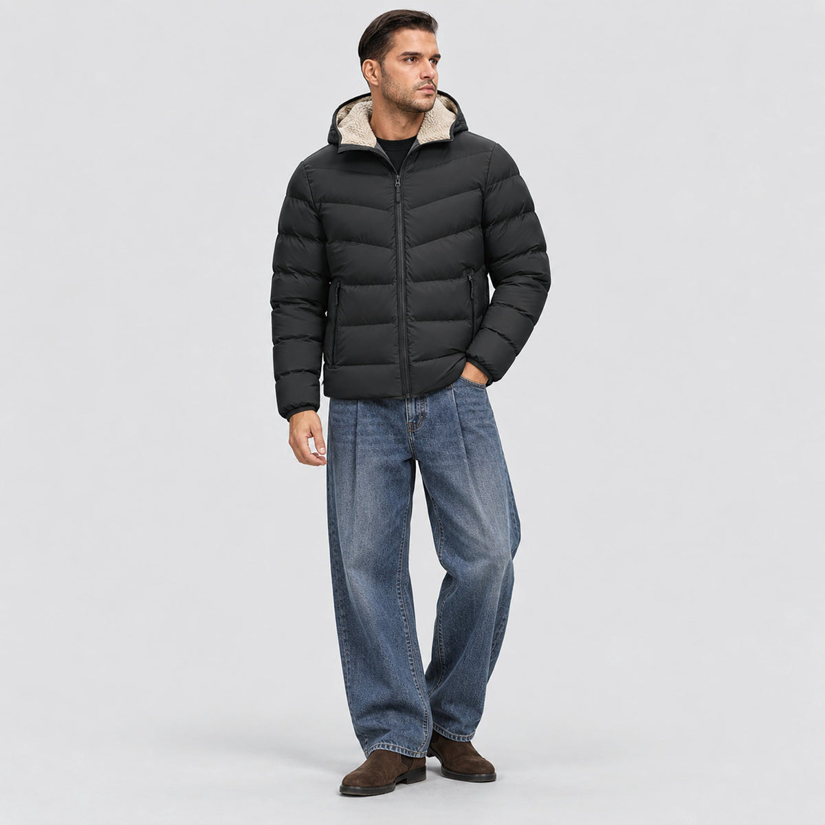 Black MAGCOMSEN Men's Lightweight Quilted Puffer Jacket with Hood in #Color_Black