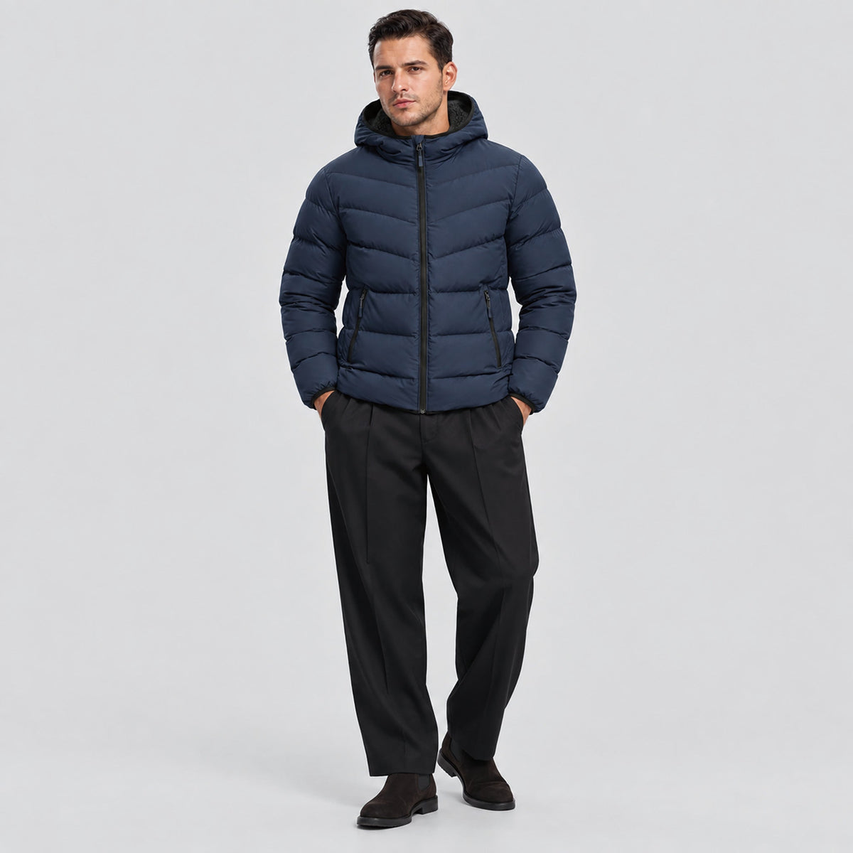 Navy MAGCOMSEN Men's Lightweight Quilted Puffer Jacket with Hood in #Color_Navy