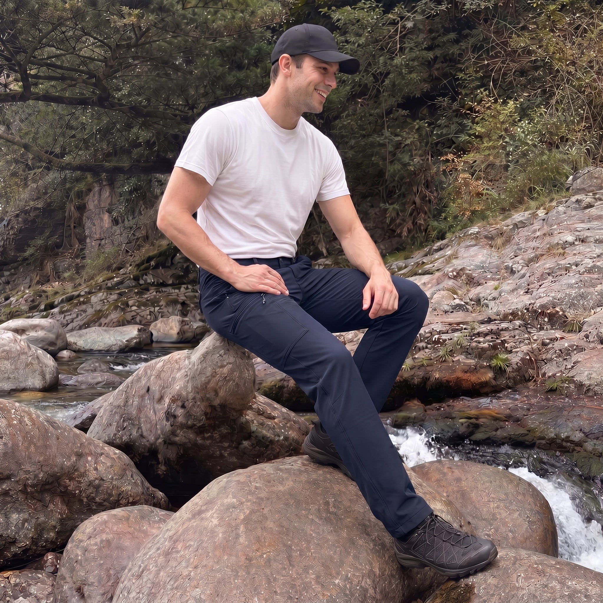 Men's Lightweight Ripstop Hiking Pants - Water Resistant 6 Pocket Cargo Pants Dark Blue by MAGCOMSEN
