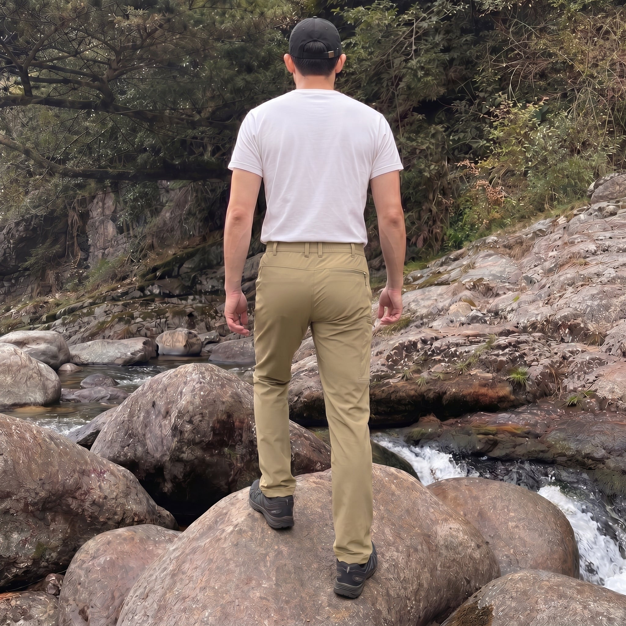 Men's Lightweight Ripstop Hiking Pants - Water Resistant 6 Pocket Cargo Pants Khaki by MAGCOMSEN