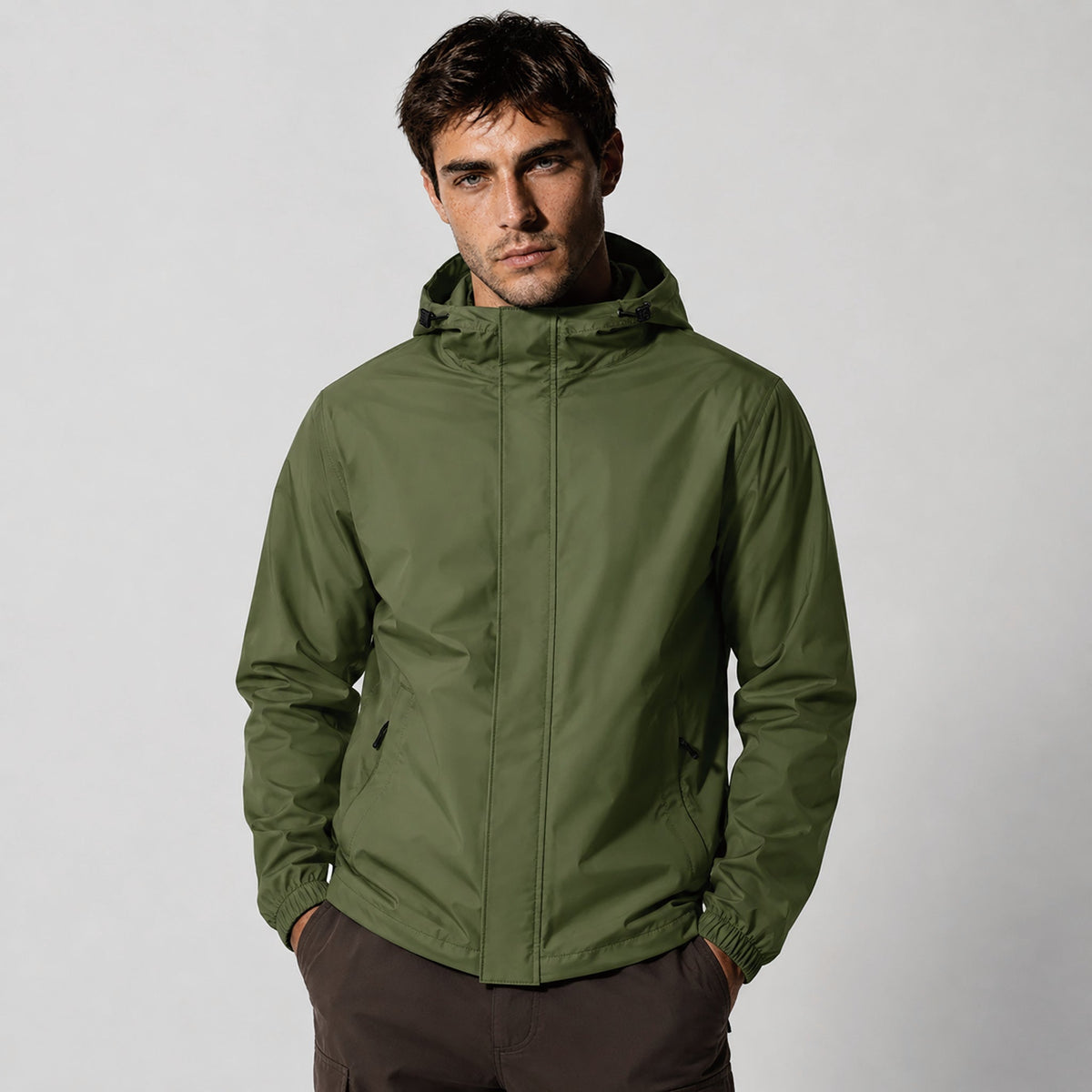 Men's Lightweight Waterproof Rain Jacket Breathable Hooded Windbreaker Shell Army Green by MAGCOMSEN