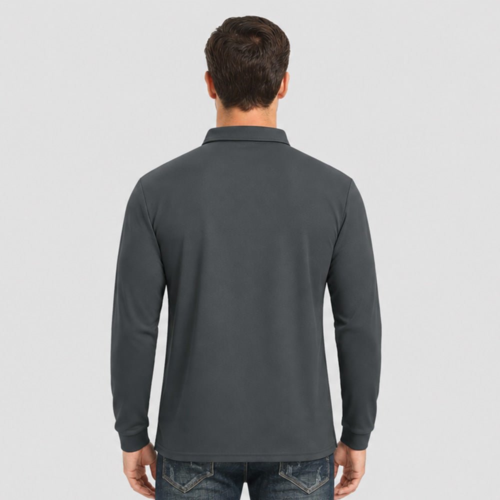 Men's Long Sleeve Quick-Dry Polo Shirt UPF Sun Protection Light Grey by MAGCOMSEN