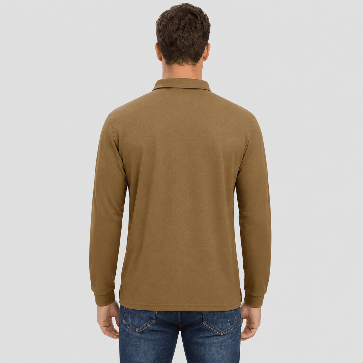 Men's Long Sleeve Quick-Dry Polo Shirt UPF Sun Protection Brown by MAGCOMSEN