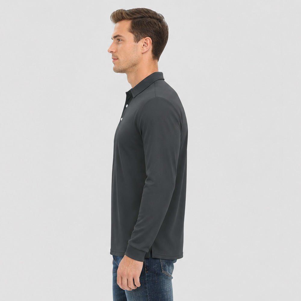 Men's Long Sleeve Quick-Dry Polo Shirt UPF Sun Protection Light Grey by MAGCOMSEN