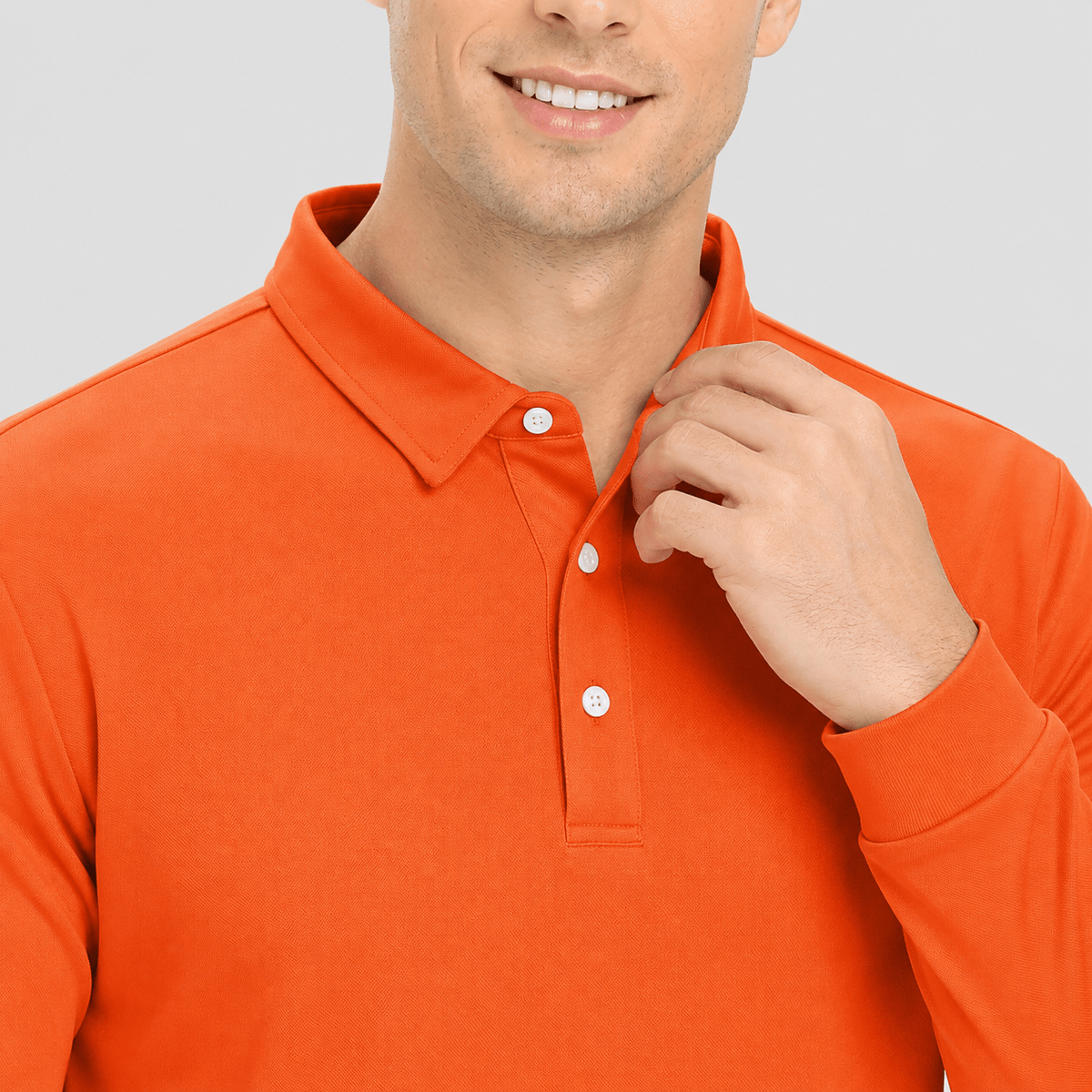 Men's Long Sleeve Quick-Dry Polo Shirt UPF Sun Protection Orange by MAGCOMSEN