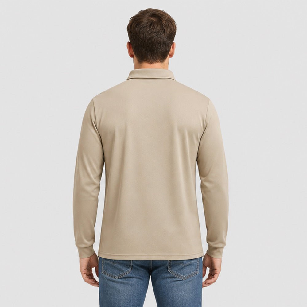 Men's Long Sleeve Quick-Dry Polo Shirt UPF Sun Protection Khaki by MAGCOMSEN