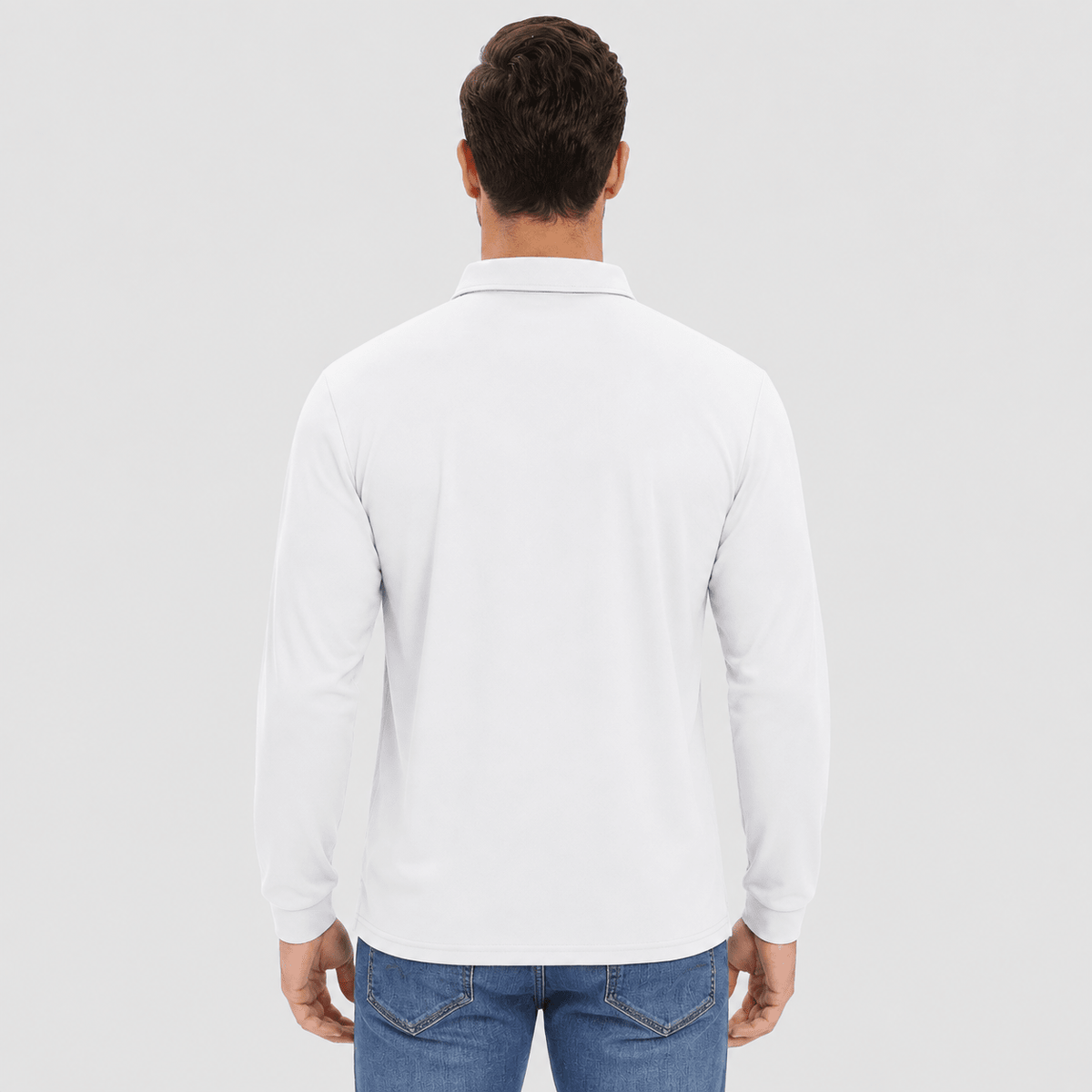 Men's Long Sleeve Quick-Dry Polo Shirt UPF Sun Protection Navy by MAGCOMSEN