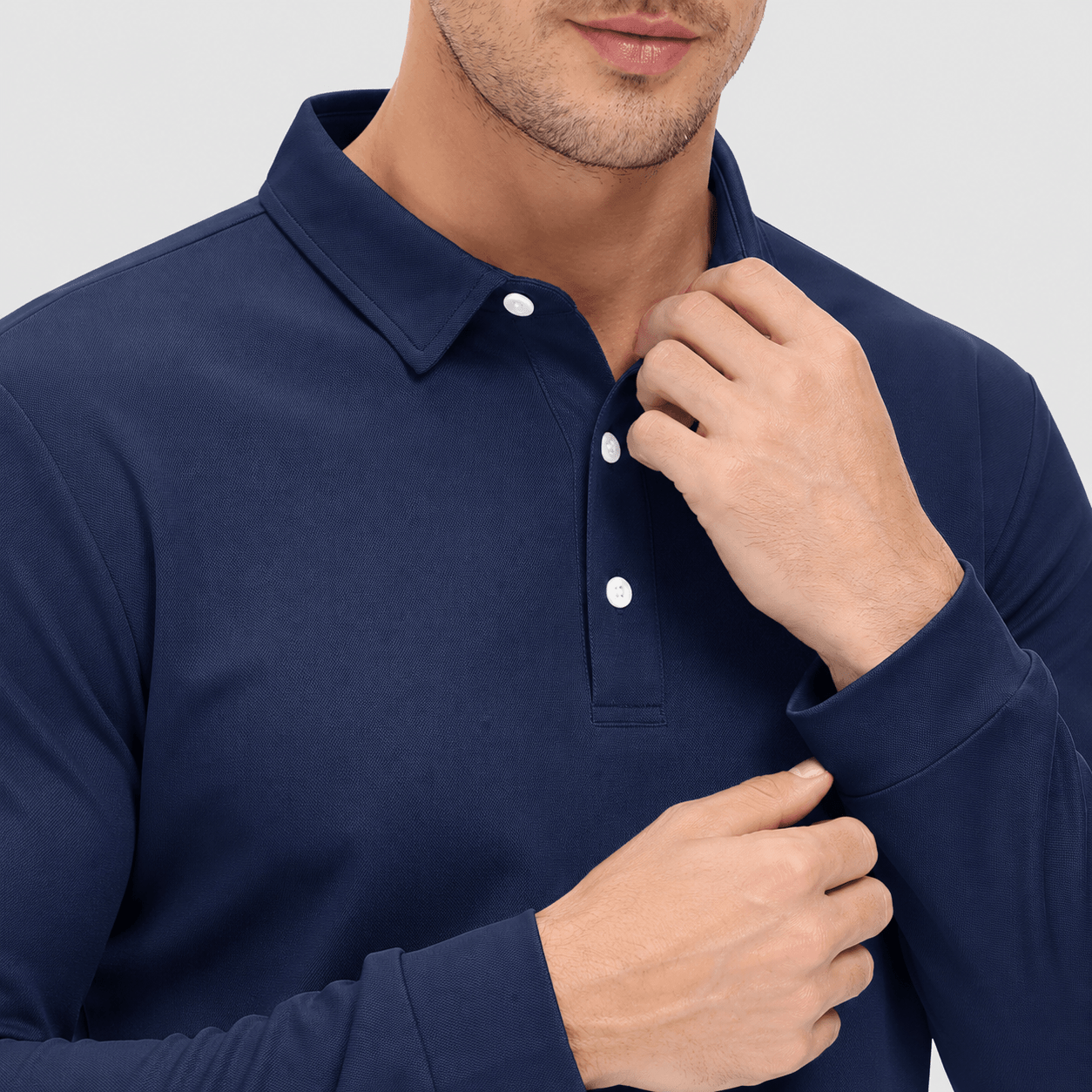 Men's Long Sleeve Quick-Dry Polo Shirt UPF Sun Protection Navy by MAGCOMSEN