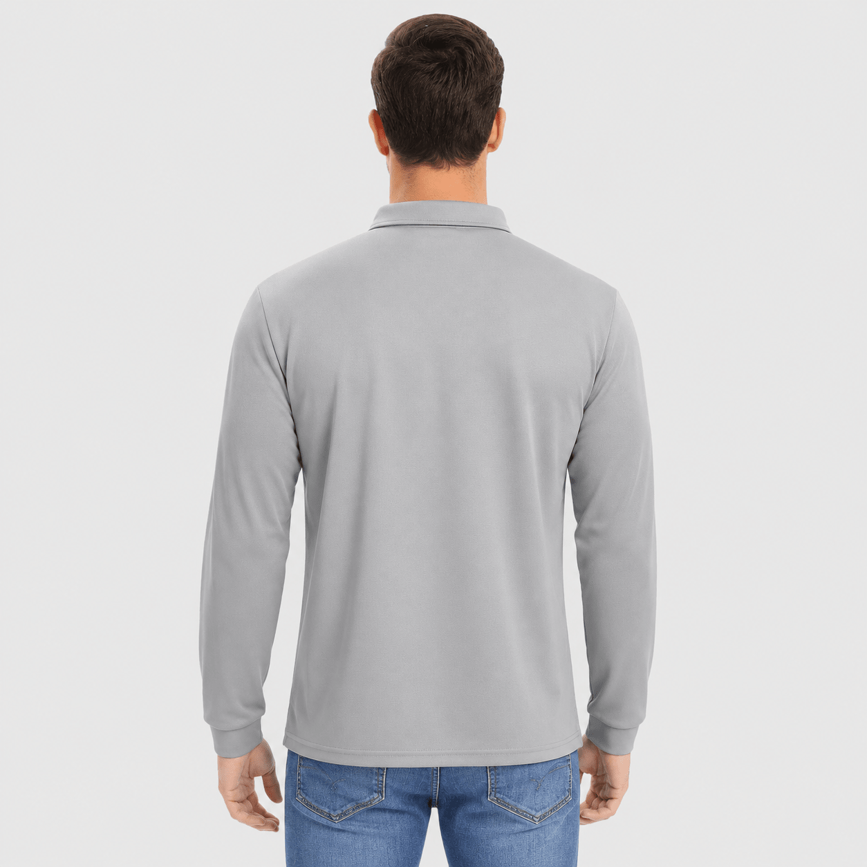 Men's Long Sleeve Quick-Dry Polo Shirt UPF Sun Protection Light Grey by MAGCOMSEN