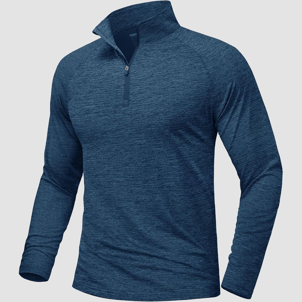 Men's Quarter Zip UPF 50+ Long Sleeve Rash Guard Shirt Dark Blue by MAGCOMSEN