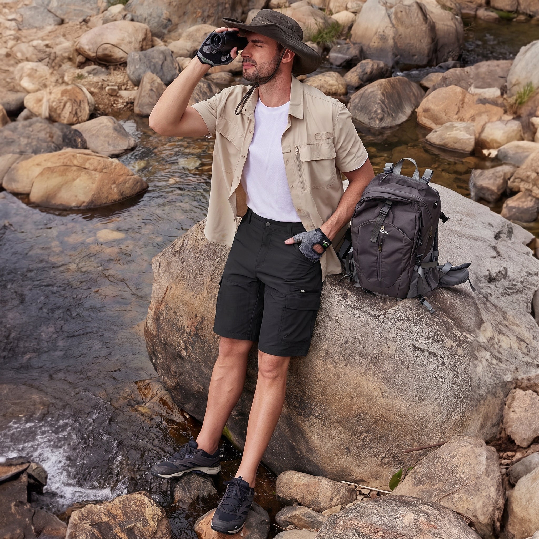 Men's Quick Dry Cargo Shorts Black by MAGCOMSEN