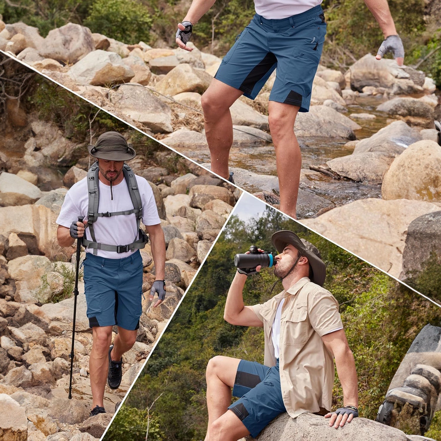 Blue Grey Men's Quick Dry Cargo Shorts - MAGCOMSEN