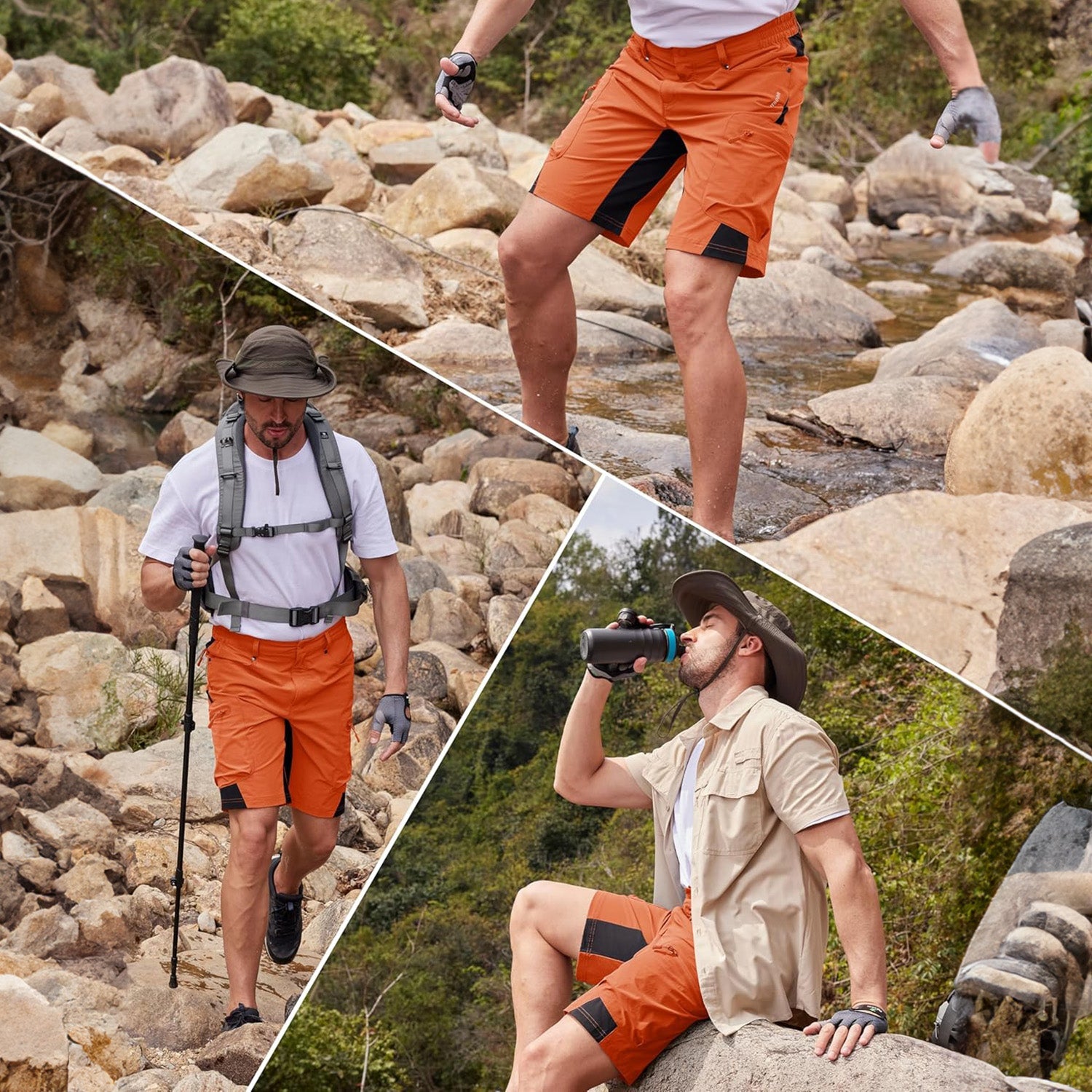 Orange Men's Quick Dry Cargo Shorts - MAGCOMSEN