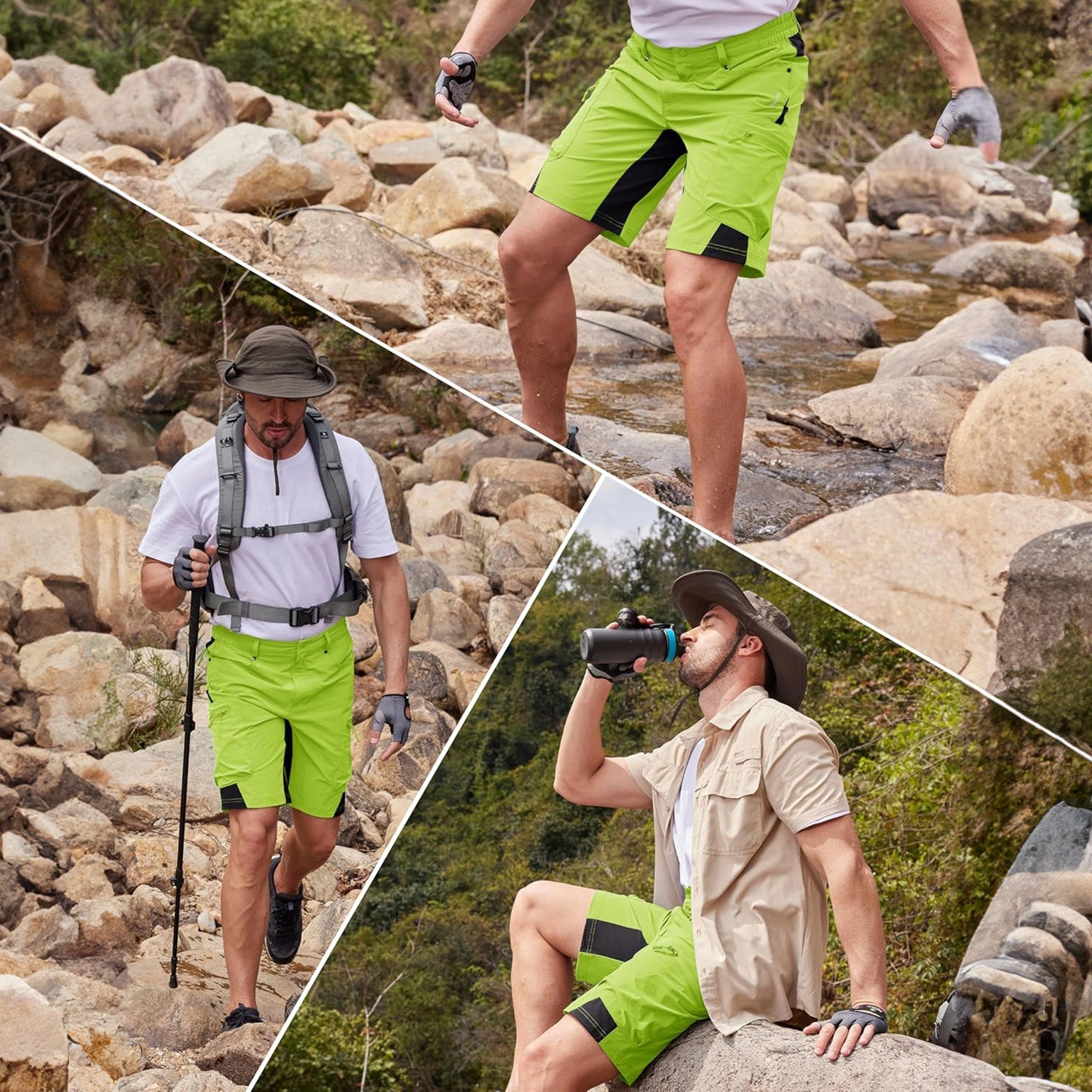 Dark Grey Men's Quick Dry Cargo Shorts - MAGCOMSEN #Color_Yellow Green