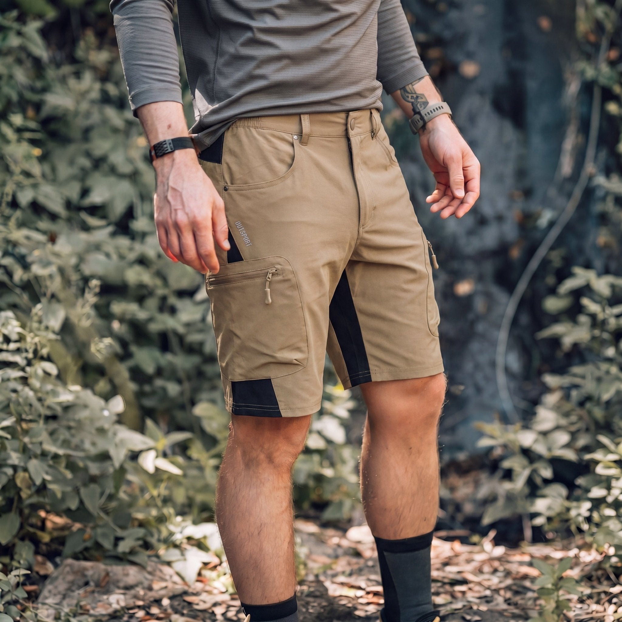 Khaki Men's Quick Dry Cargo Shorts - MAGCOMSEN #Color_Khaki