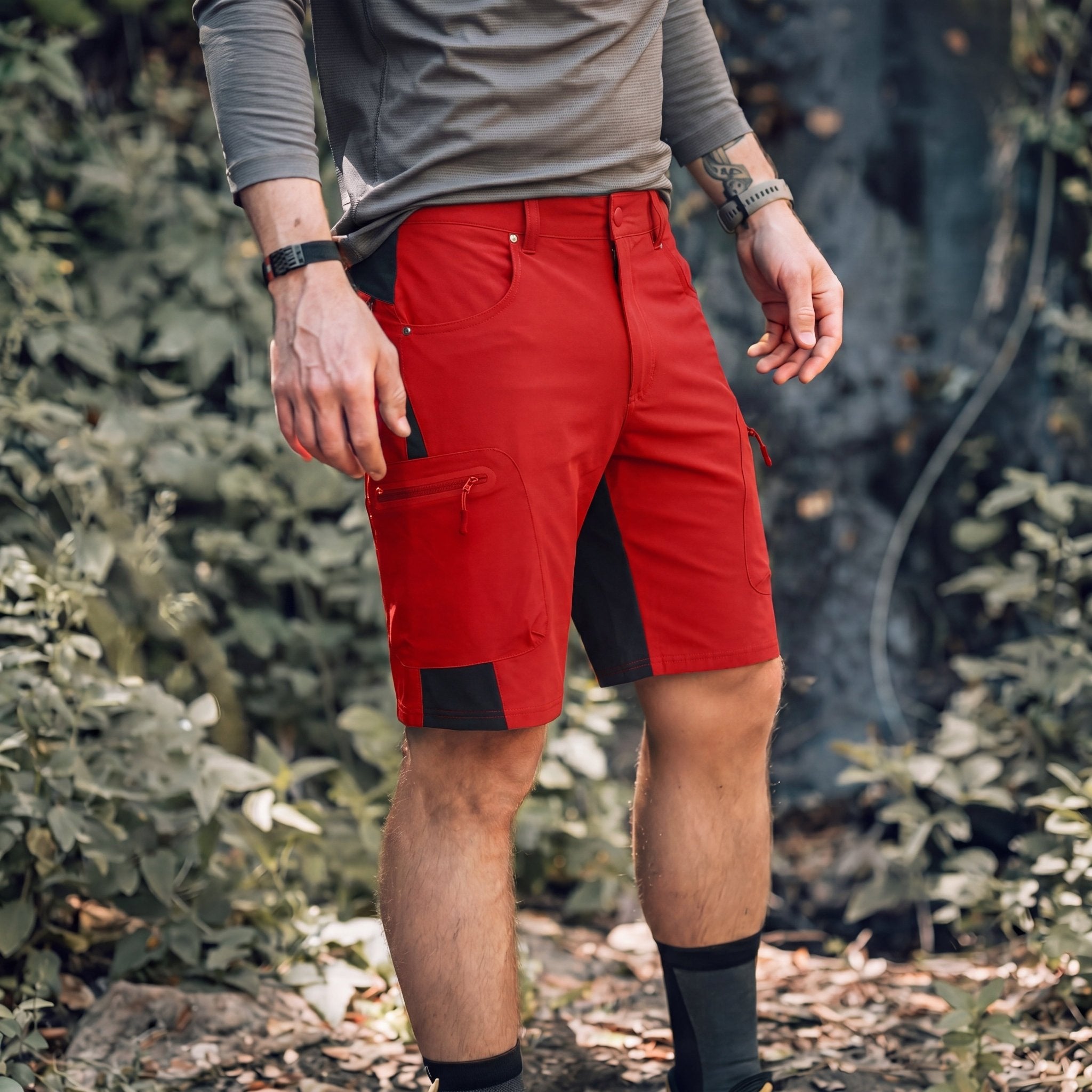 Red Men's Quick Dry Cargo Shorts - MAGCOMSEN #Color_Red