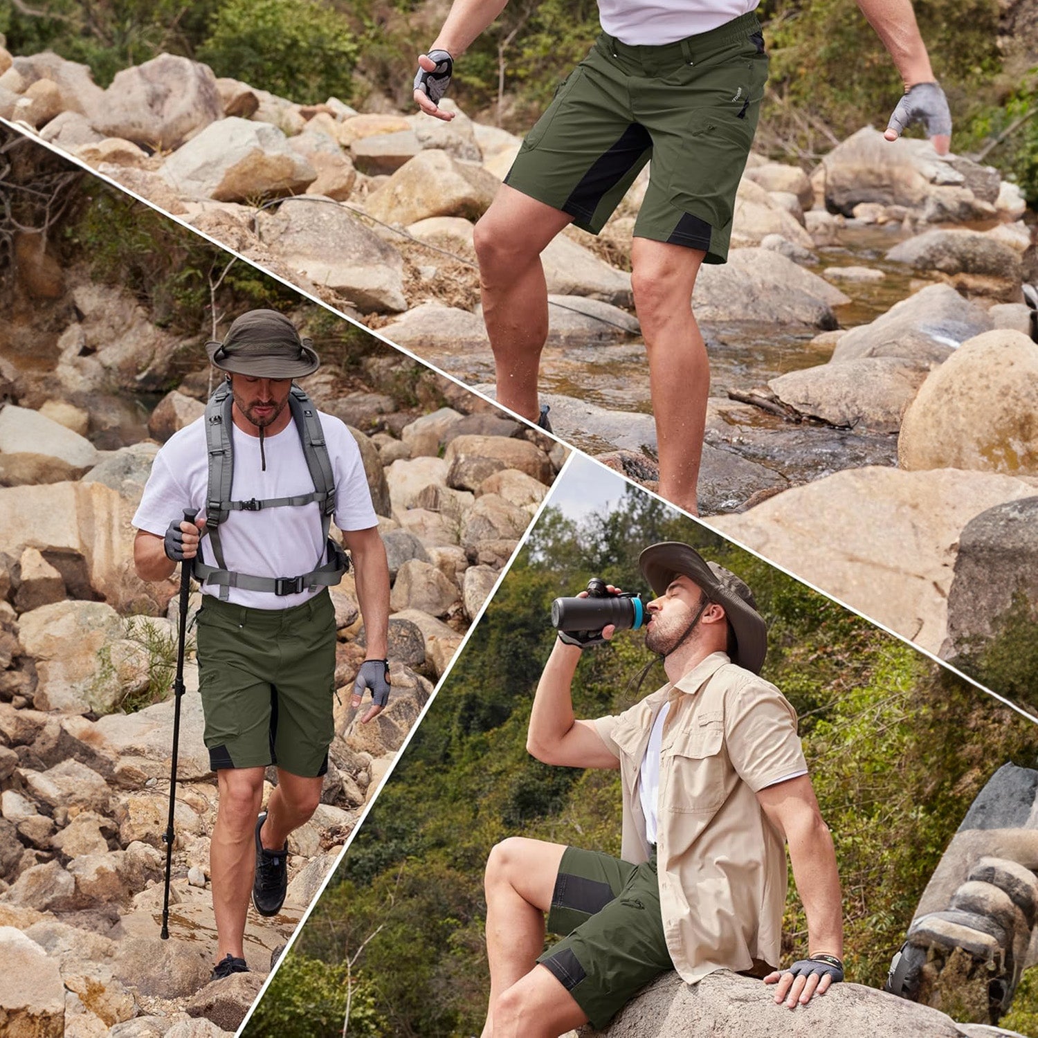 Green Men's Quick Dry Cargo Shorts - MAGCOMSEN