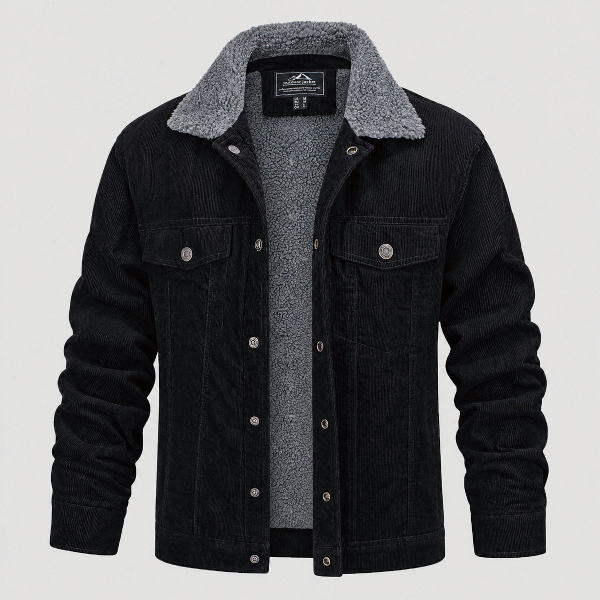 Men's Sherpa Lined Corduroy Jacket | Retro Warm Fleece Coat Black by MAGCOMSEN
