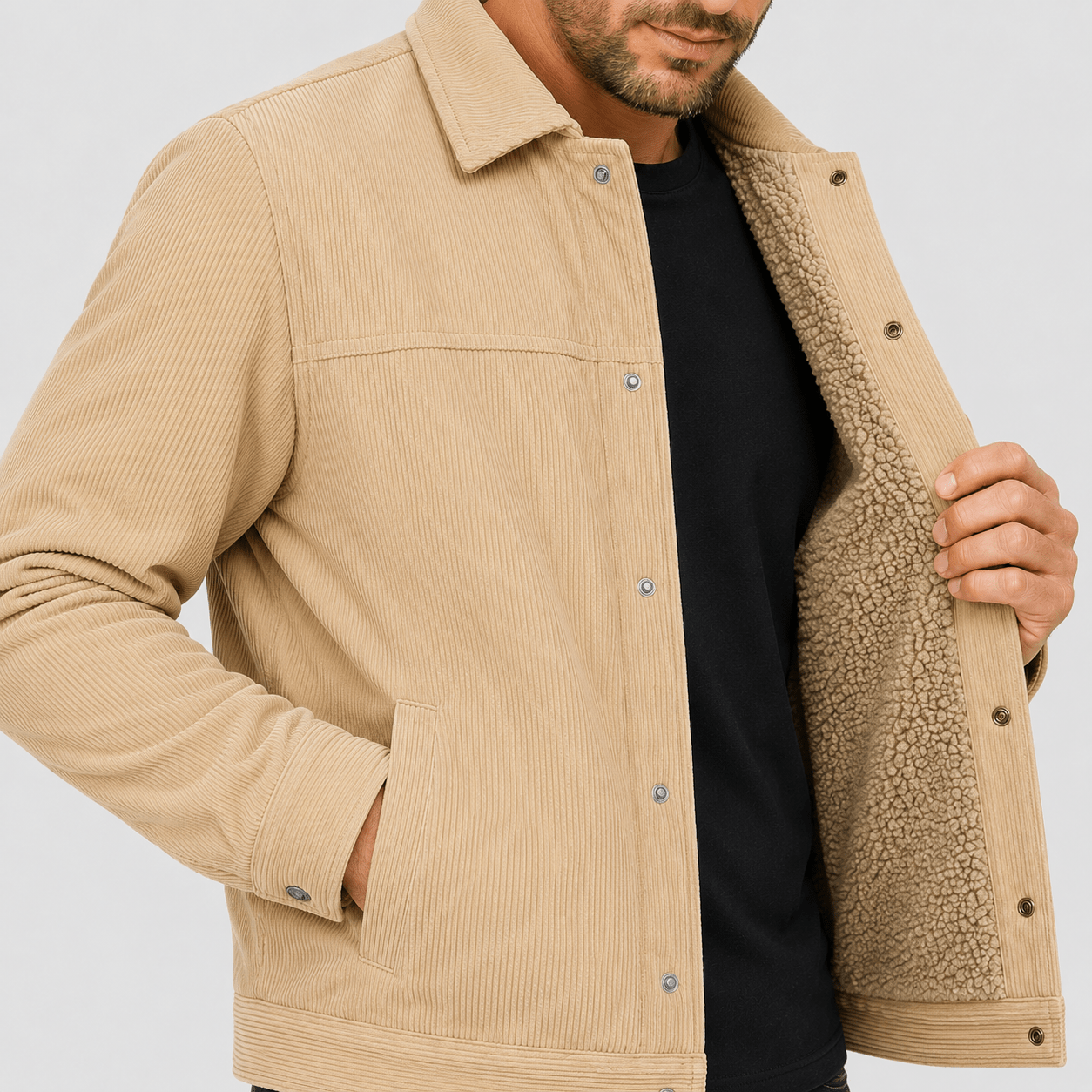Men's Sherpa-Lined Corduroy Winter Jacket Dark Brown by MAGCOMSEN