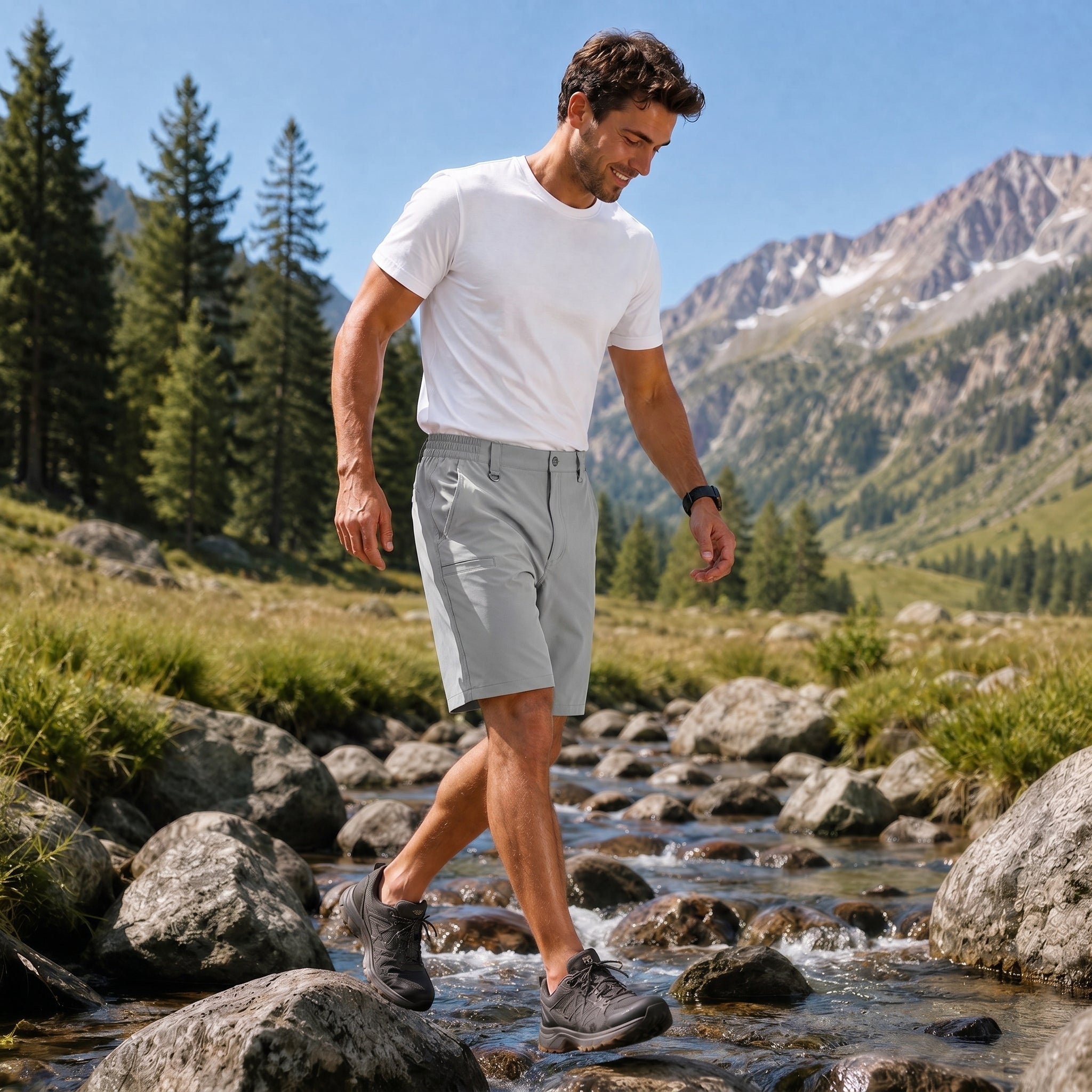Men's Stretch Cotton Cargo Shorts - Below Knee Utility Work Shorts Light Grey by MAGCOMSEN