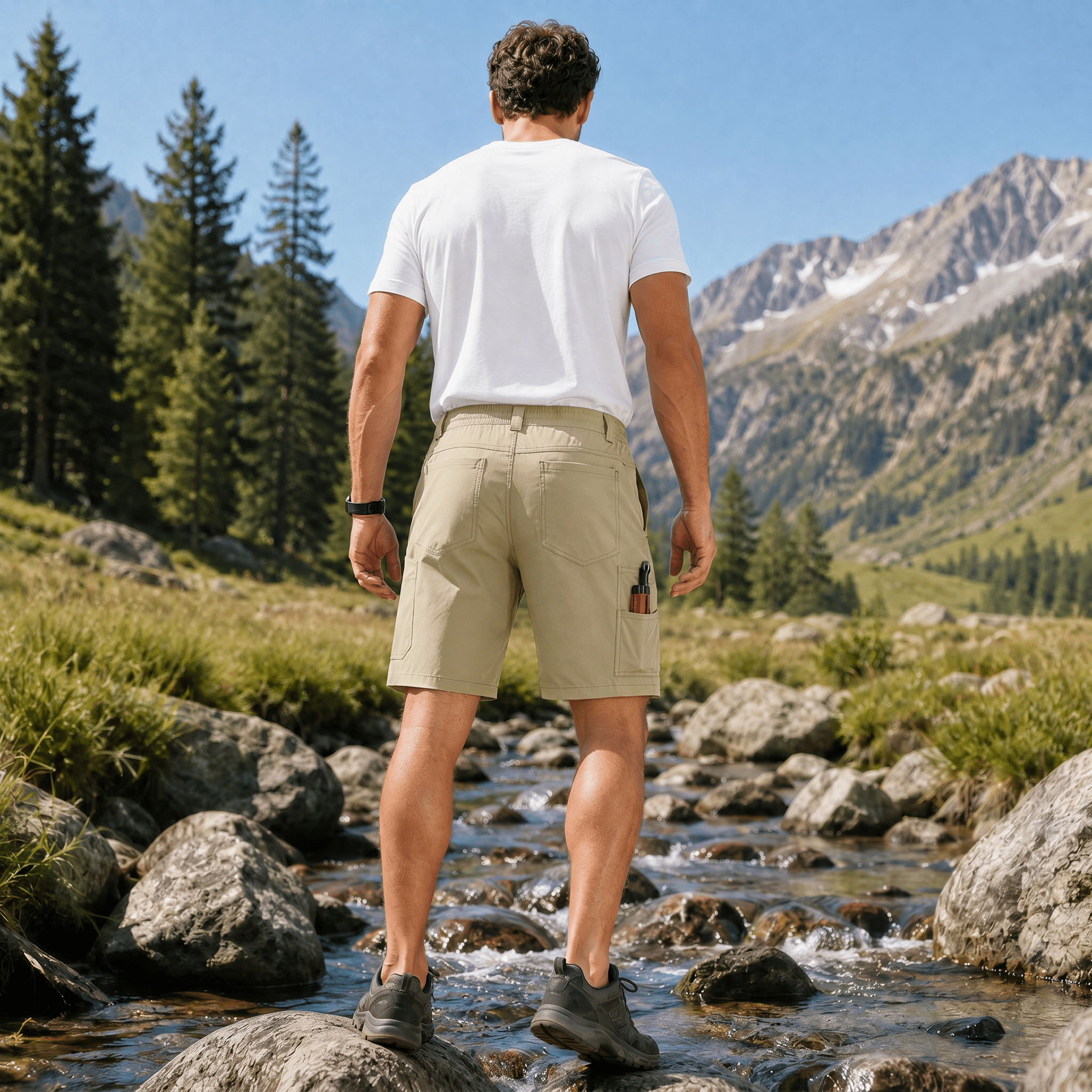 Men's Stretch Cotton Cargo Shorts - Below Knee Utility Work Shorts Deep Grey Green by MAGCOMSEN