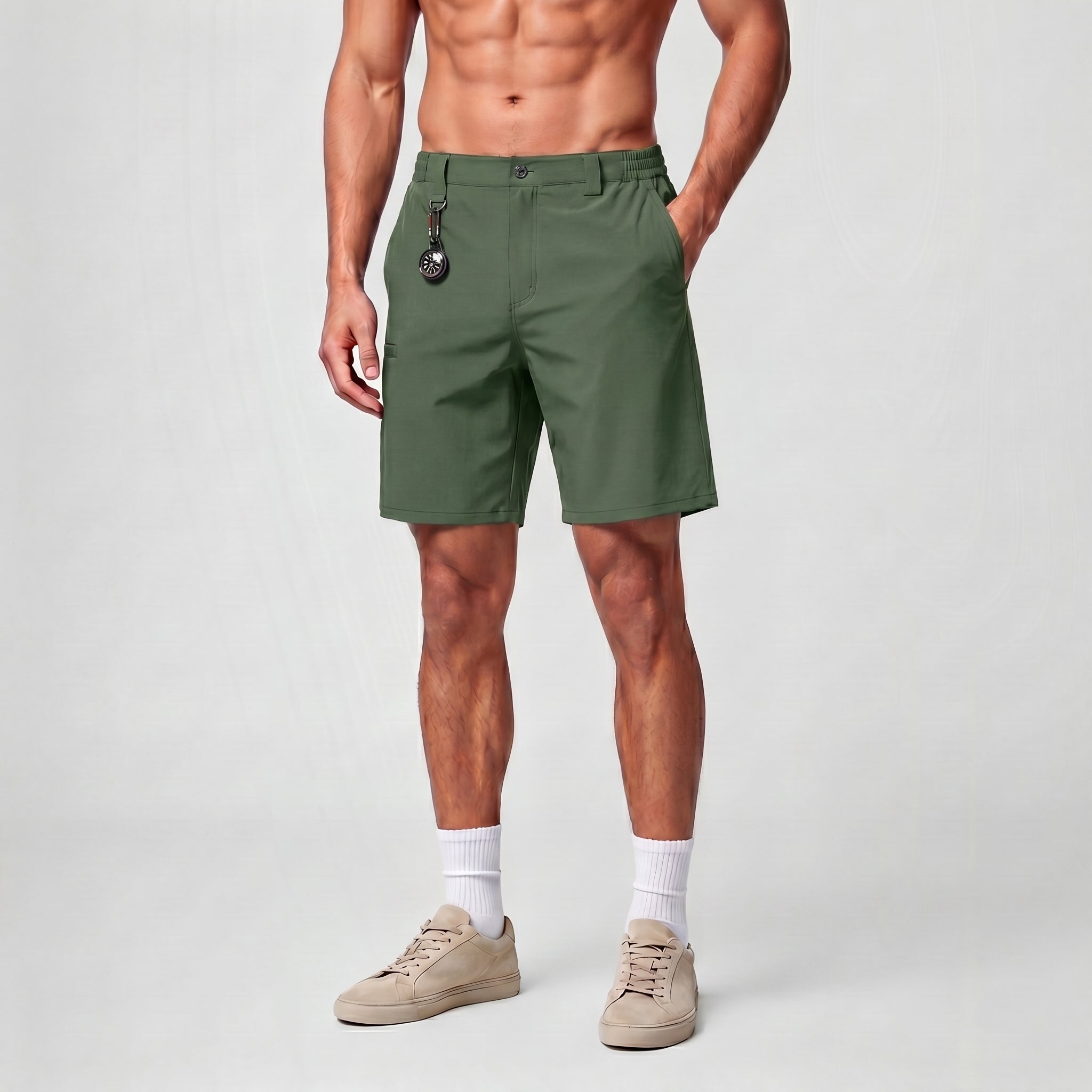 Men's Stretch Cotton Cargo Shorts - Below Knee Utility Work Shorts Deep Grey Green by MAGCOMSEN