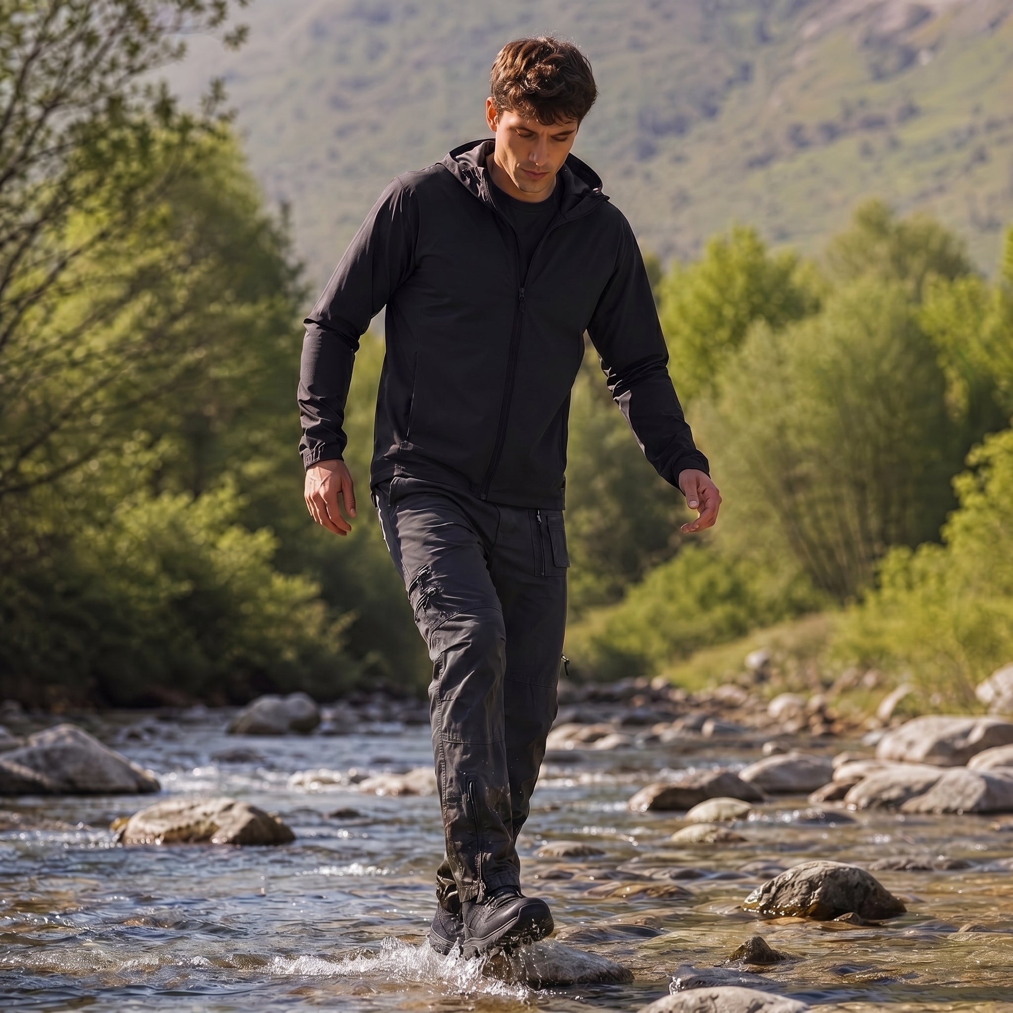 Men's Tactical Cargo Pants with 9 Pockets for Hiking Black by MAGCOMSEN