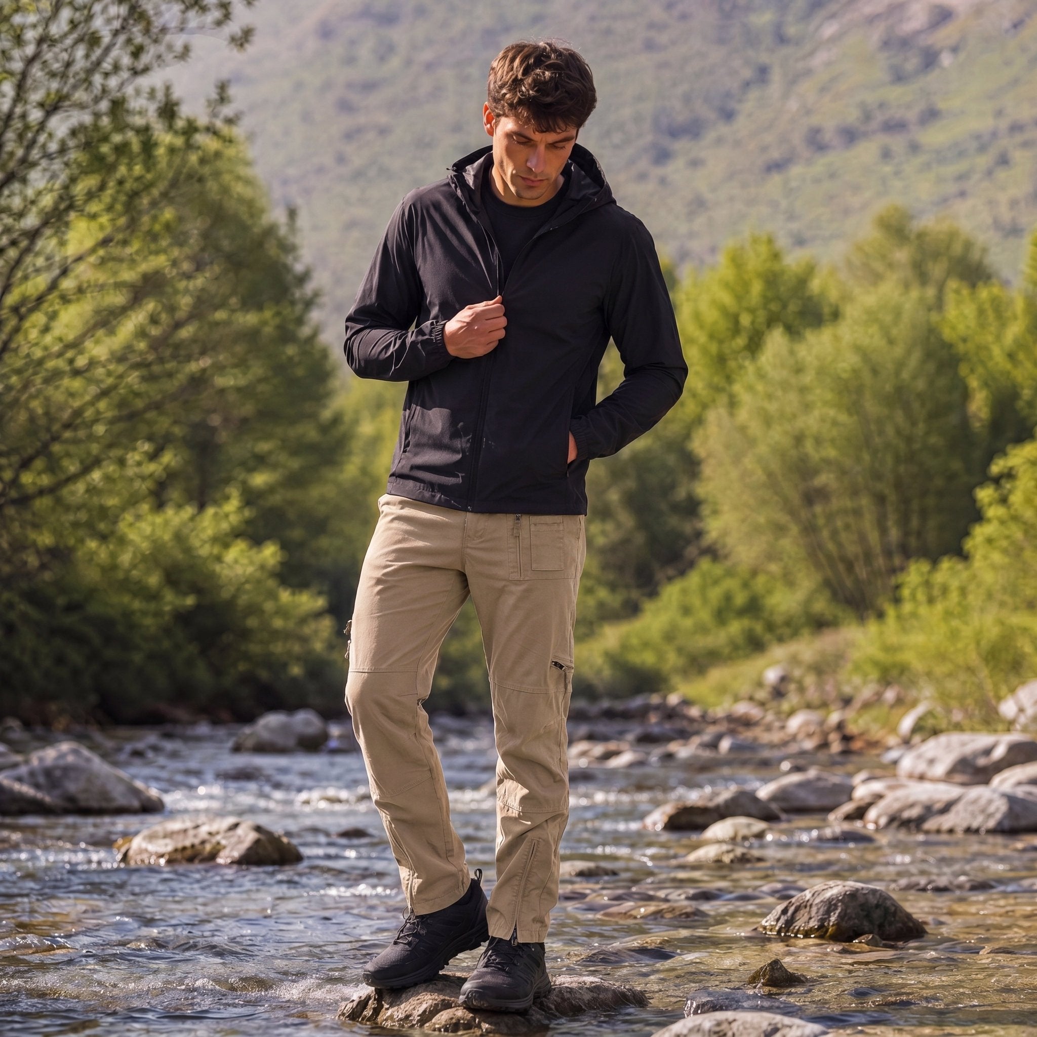 Men's Tactical Cargo Pants with 9 Pockets for Hiking Sand by MAGCOMSEN