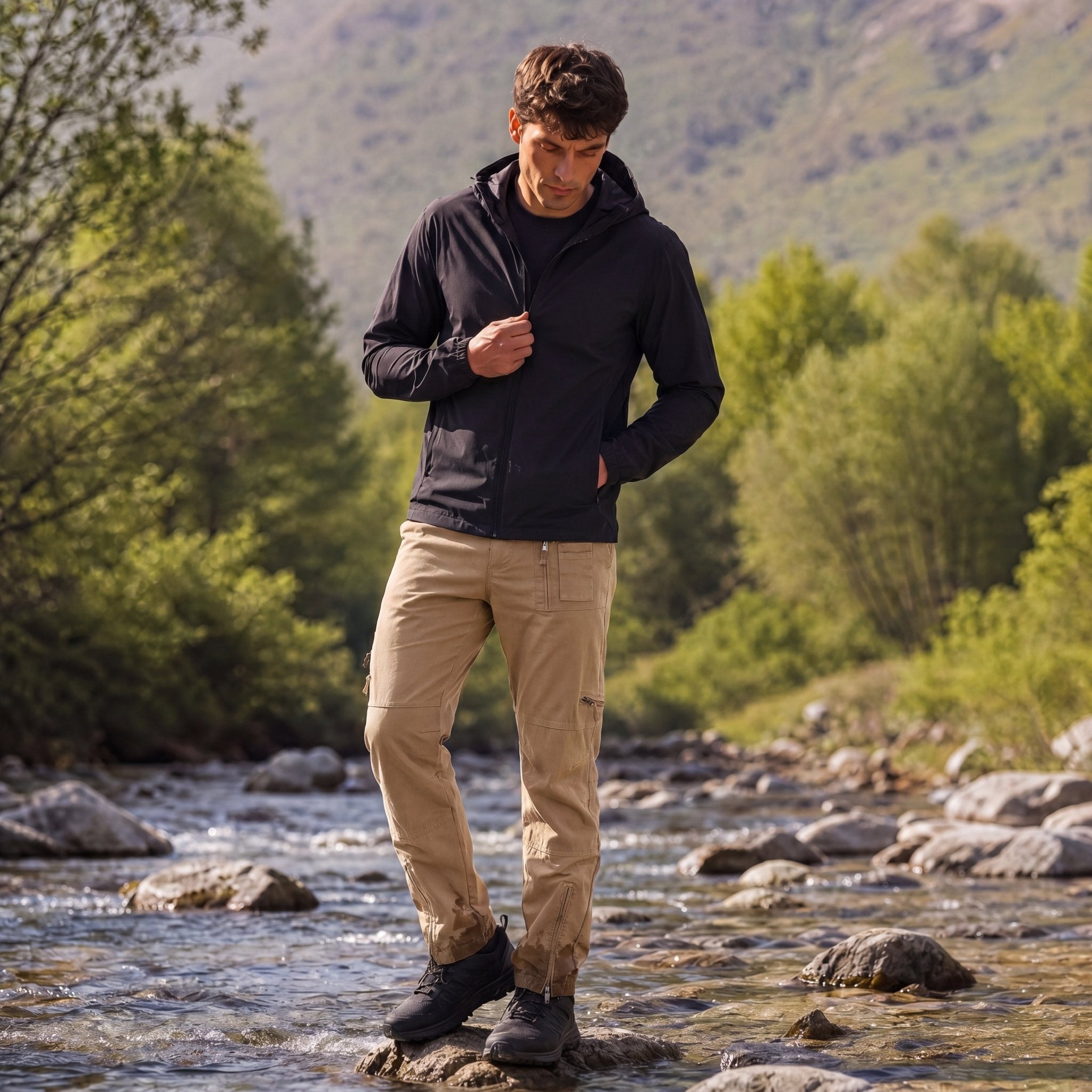 Men's Tactical Cargo Pants with 9 Pockets for Hiking Dark Khaki by MAGCOMSEN