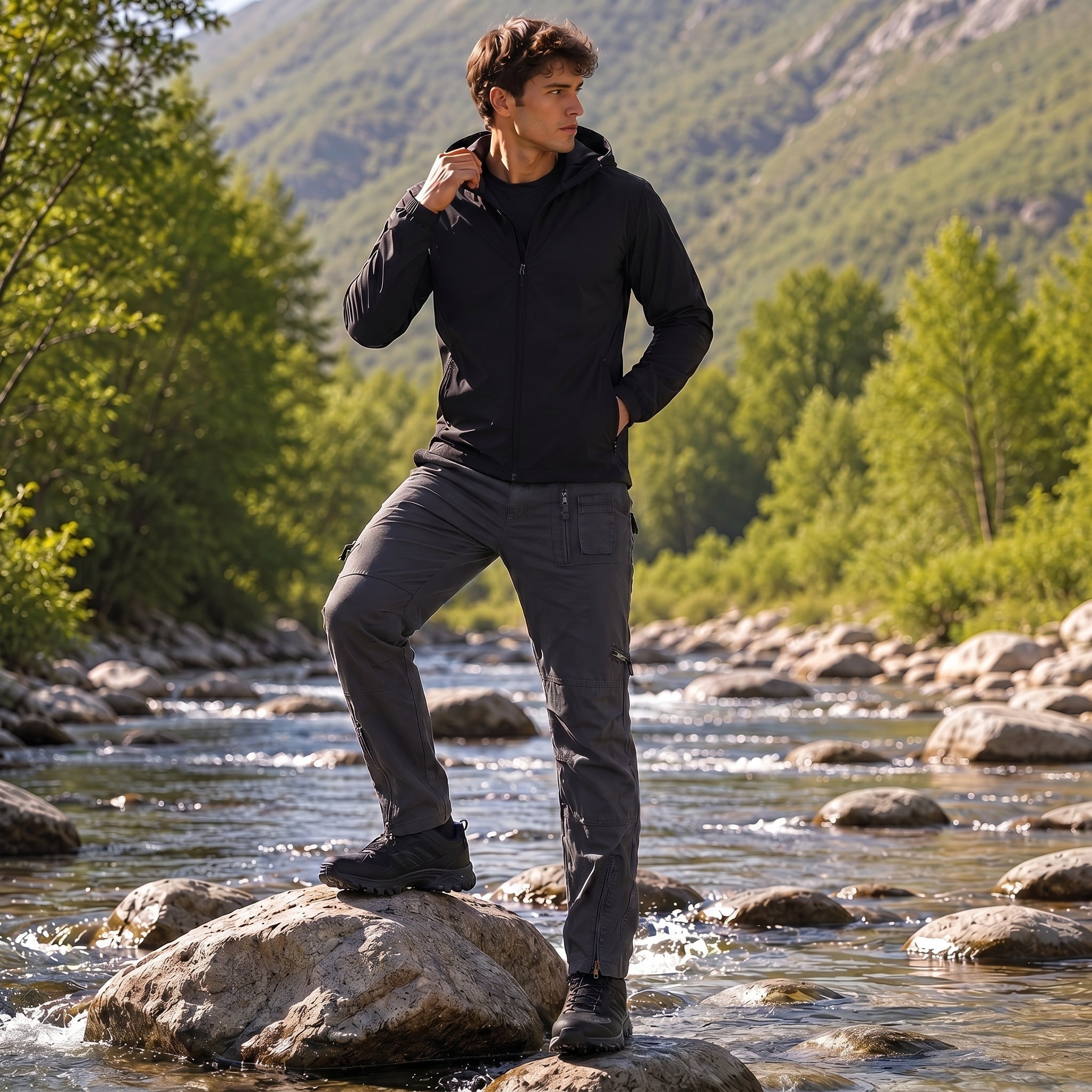 Men's Tactical Cargo Pants with 9 Pockets for Hiking Black by MAGCOMSEN