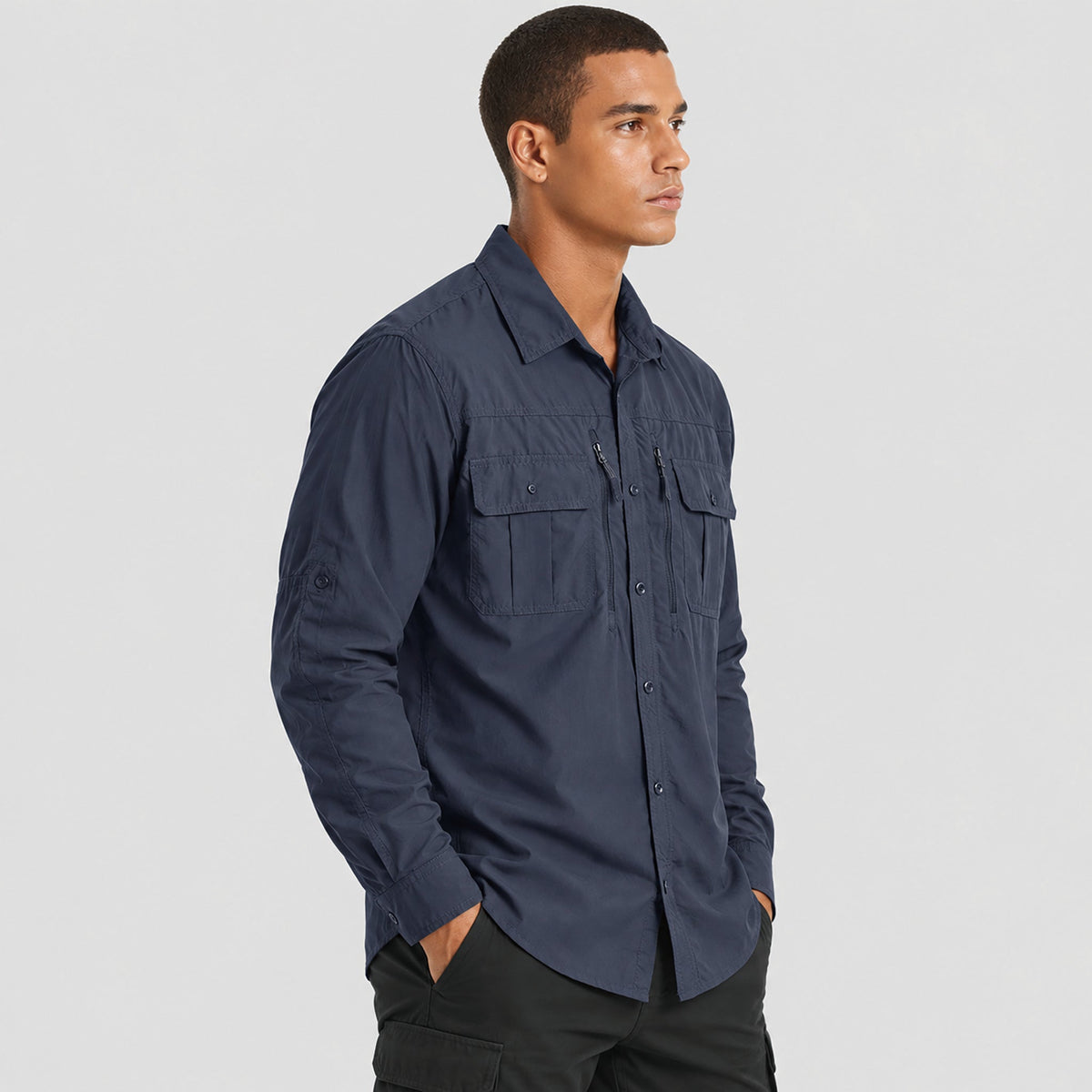 Navy MAGCOMSEN Men's Tactical Shirt, Quick-Dry & UV Protection for Hiking in #Color_Navy