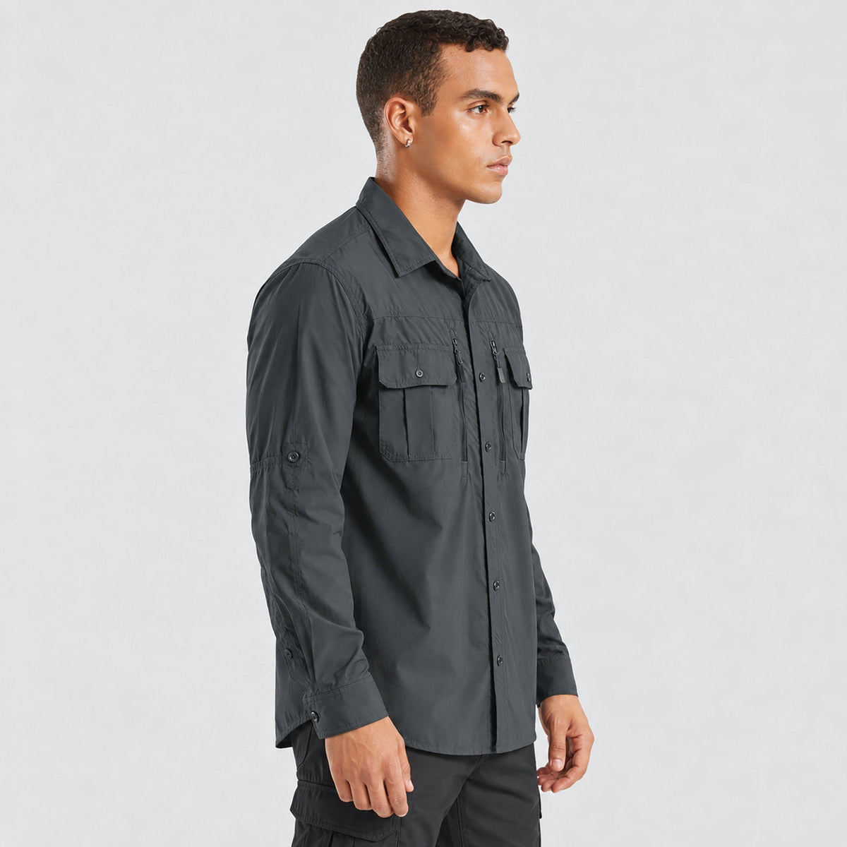 Dark-grey MAGCOMSEN Men's Tactical Shirt, Quick-Dry & UV Protection for Hiking in #Color_Dark-grey