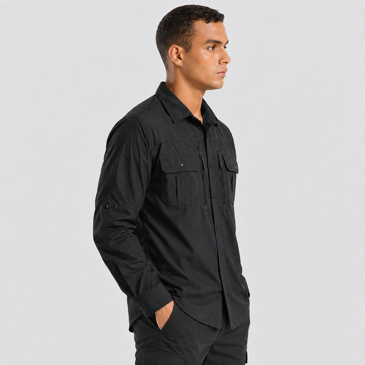 Black MAGCOMSEN Men's Tactical Shirt, Quick-Dry & UV Protection for Hiking in #Color_Black
