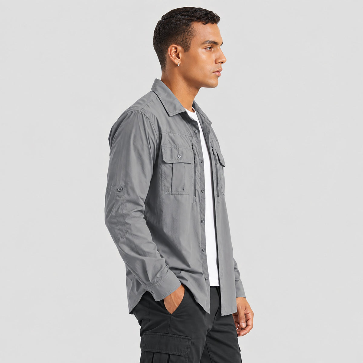 Light-grey MAGCOMSEN Men's Tactical Shirt, Quick-Dry & UV Protection for Hiking in #Color_Light-grey
