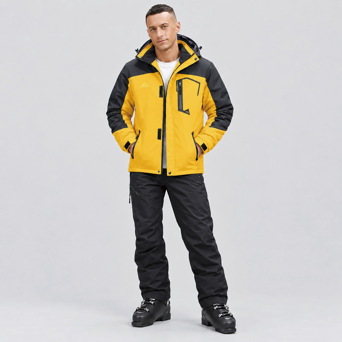 Yellow MAGCOMSEN Men's Water-Repellent Winter Ski Jacket with Fleece Lining in #Color_Yellow