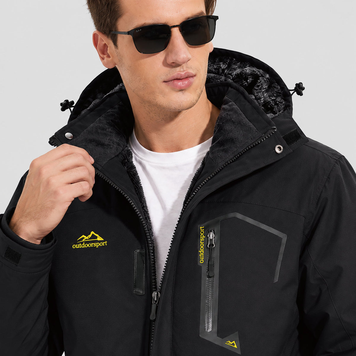 Black MAGCOMSEN Men's Water-Repellent Winter Ski Jacket with Fleece Lining in #Color_Black