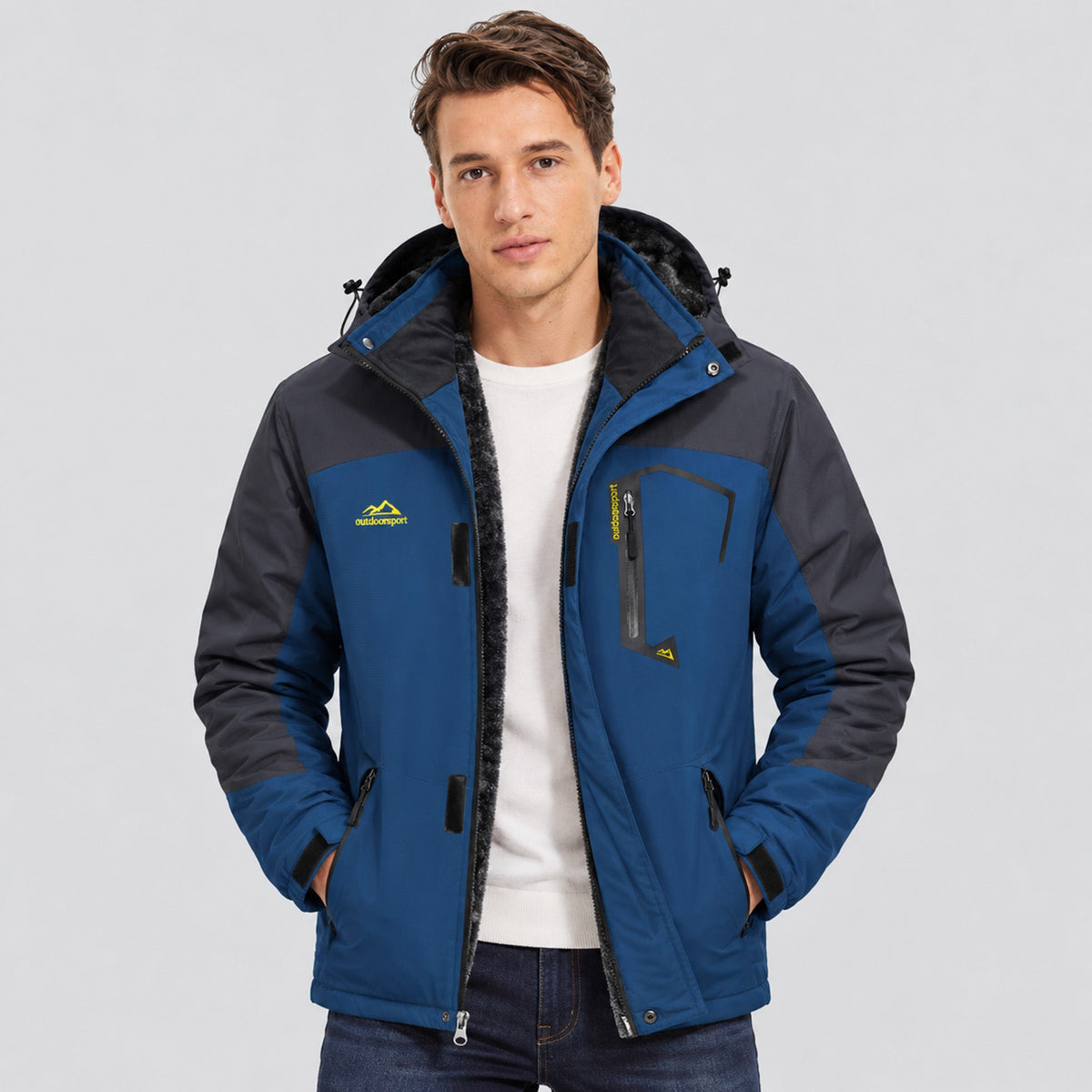Men's Water-Repellent Winter Ski Jacket with Fleece Lining Denim Blue by MAGCOMSEN