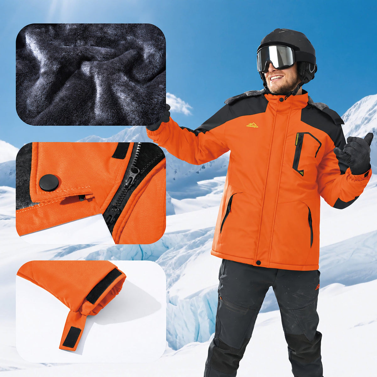 Orange Grey MAGCOMSEN Men's Water-Repellent Winter Ski Jacket with Fleece Lining in #Color_Orange Grey