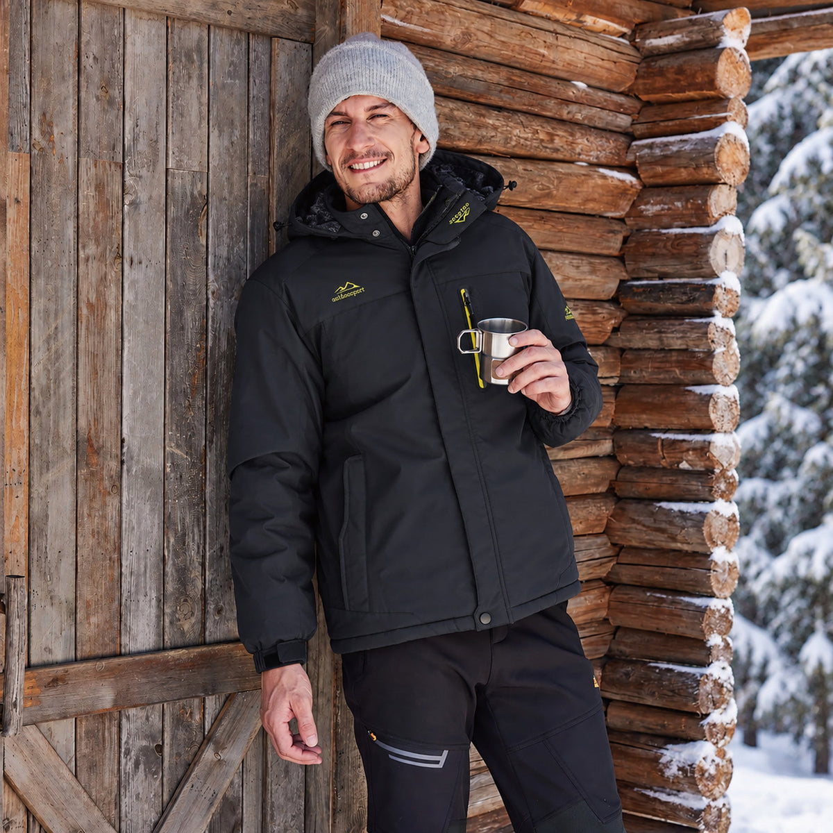 Black MAGCOMSEN Men's Water-Resistant Ski Jacket - Warm Fleece Winter in #Color_Black
