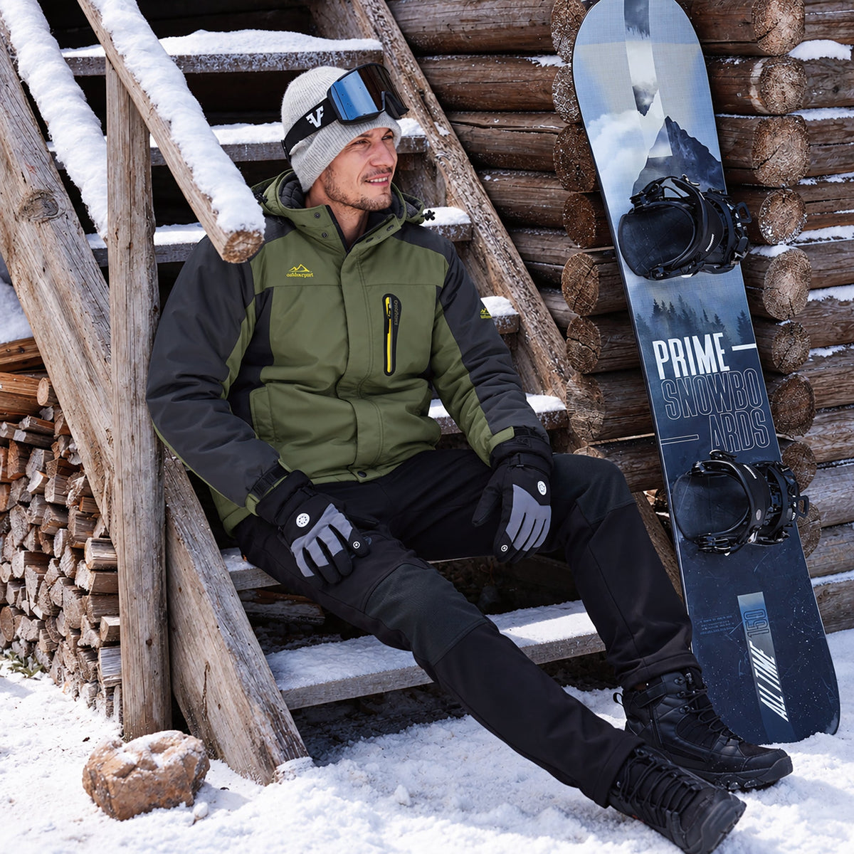 Army Green MAGCOMSEN Men's Water-Resistant Ski Jacket - Warm Fleece Winter in #Color_Army Green