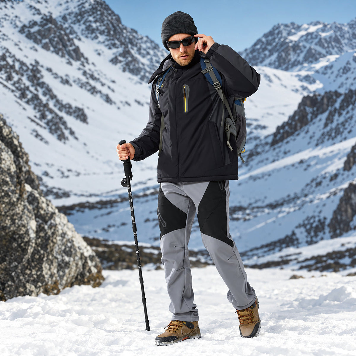 Black Grey MAGCOMSEN Men's Water-Resistant Ski Jacket - Warm Fleece Winter in #Color_Black Grey