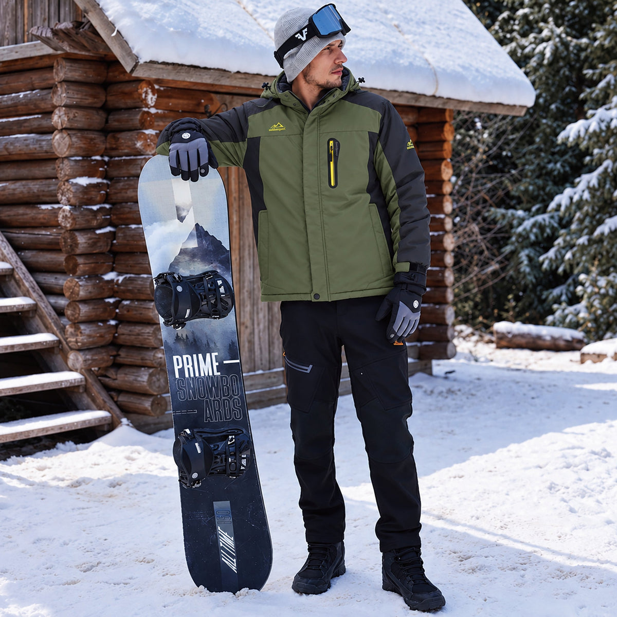 Army Green MAGCOMSEN Men's Water-Resistant Ski Jacket - Warm Fleece Winter in #Color_Army Green