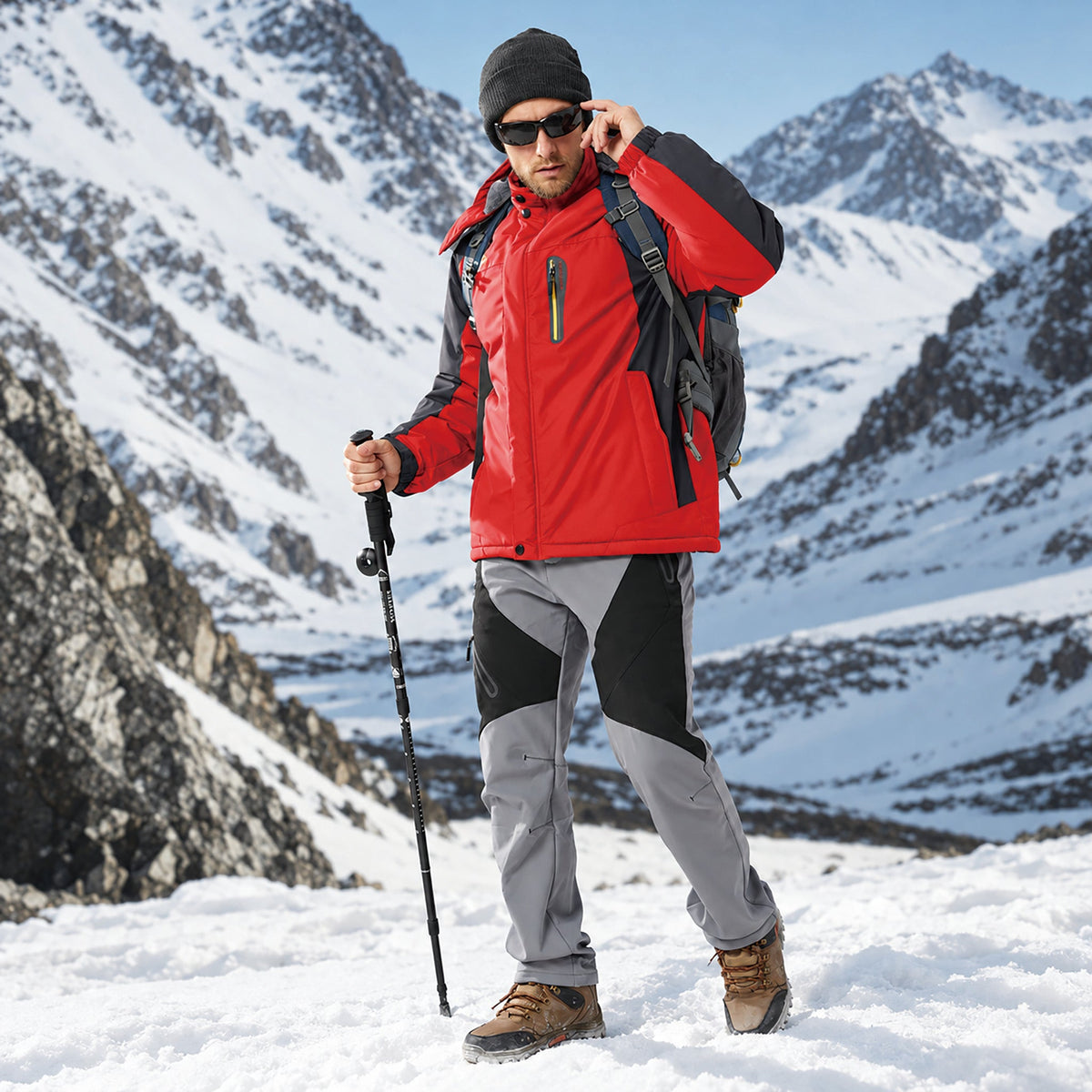Red MAGCOMSEN Men's Water-Resistant Ski Jacket - Warm Fleece Winter in #Color_Red