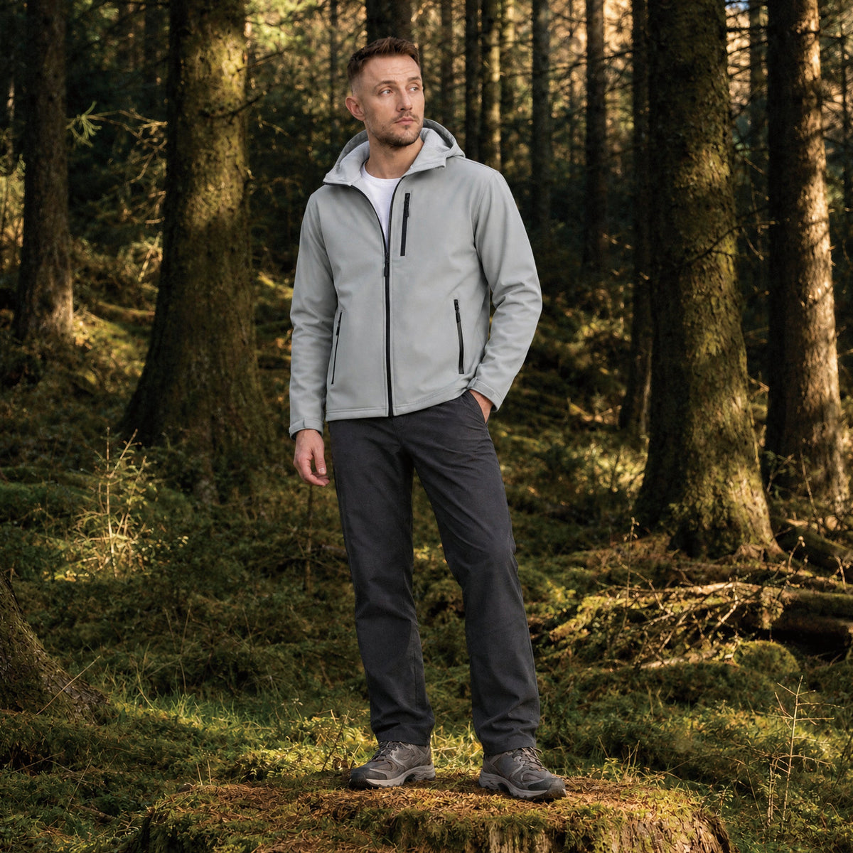 Light Gray MAGCOMSEN Men's Waterproof Fleece-Lined Winter Jacket - Lightweight Hooded Softshell for Hiking in #Color_Light Gray