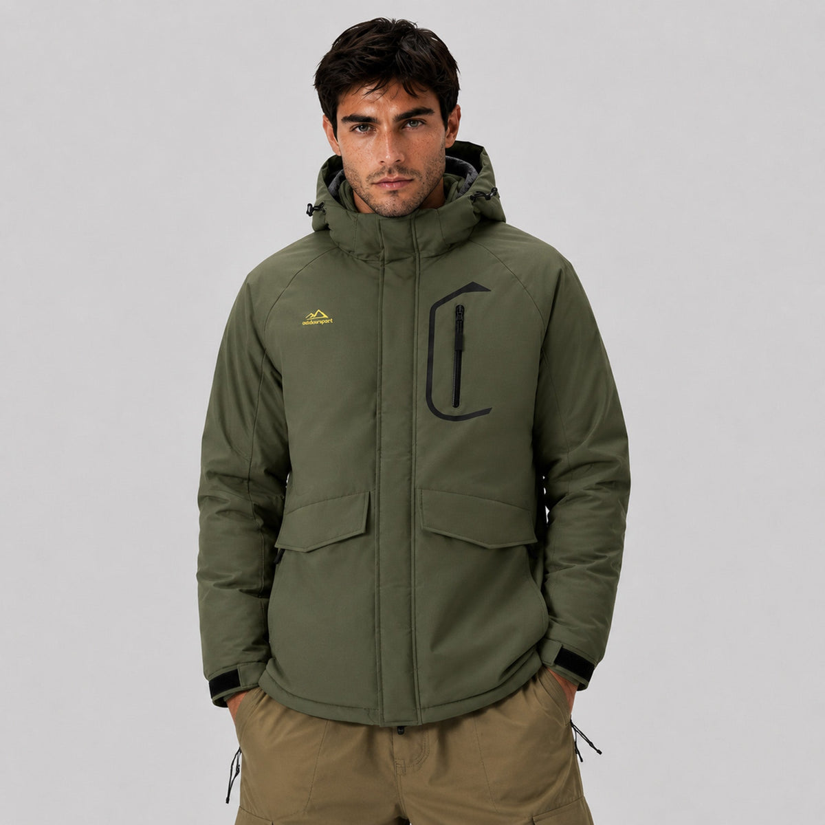 Men's Waterproof Ski Jacket 10k Fleece Lined Winter Snowboard Coat with 7 Pockets Army Green by MAGCOMSEN