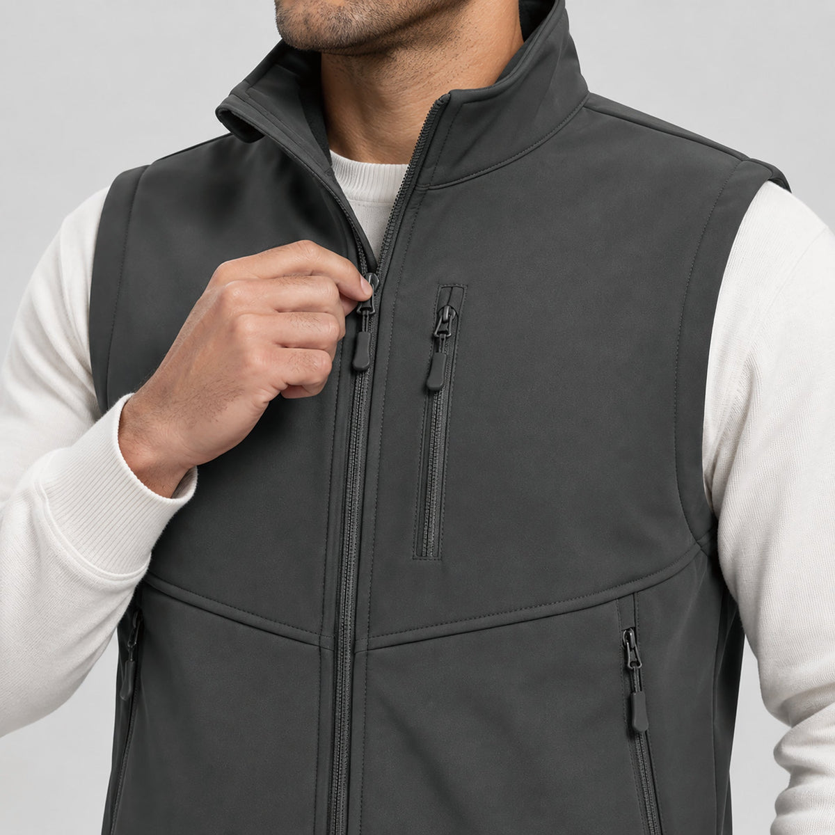 Dark Grey MAGCOMSEN Men’s Waterproof Softshell Golf Vest 6-Pocket Fleece Lined Windproof Jacket in #Color_Dark Grey